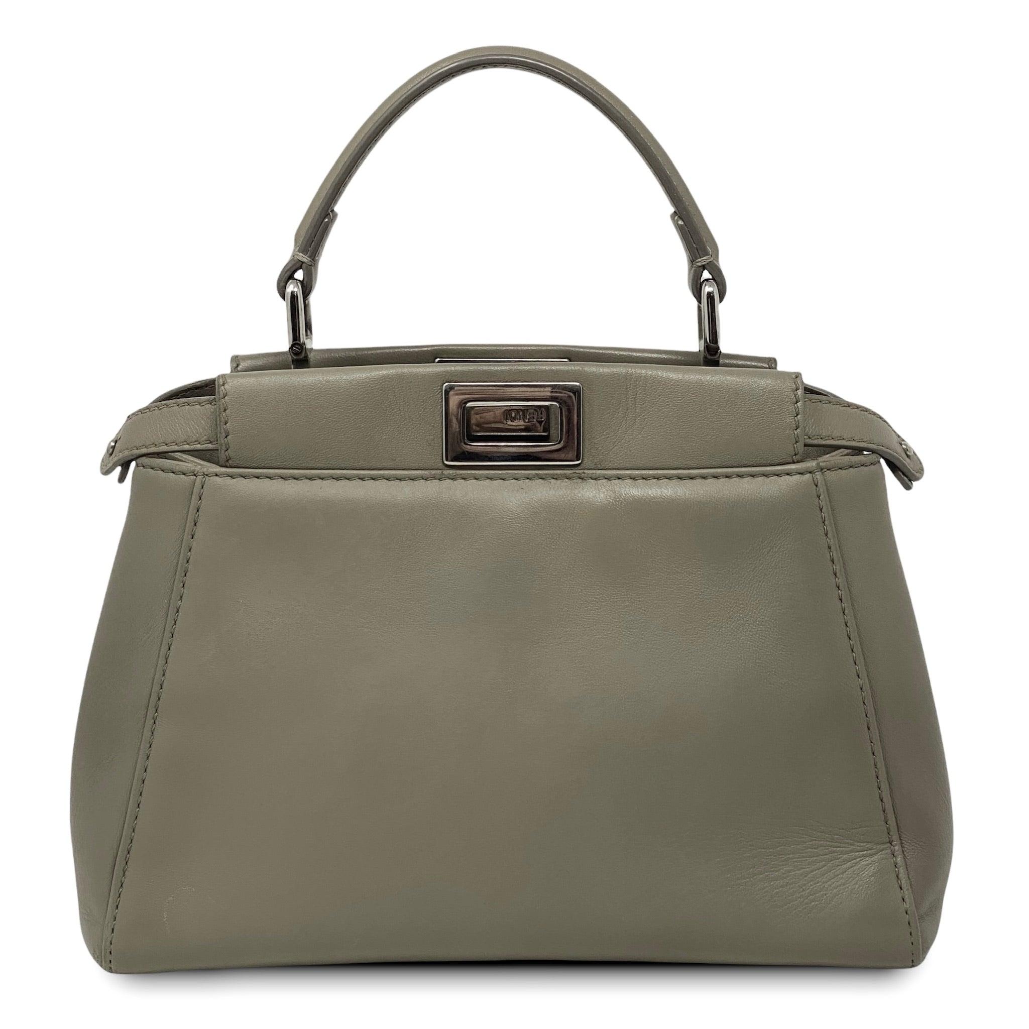 Fendi Grey Mini Peekaboo Leather Crossbody Bag for Women - Luxury Designer Handbag for Work, Travel & Evening Events