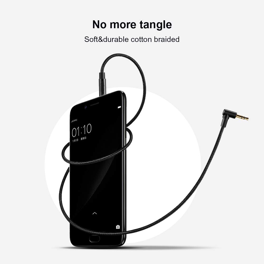CableCreation 2-Pack 3.5mm Aux Cable 3FT/0.9m, 90 Degree Gold Plated Male to Male Stereo Audio Cable - HiFi Sound for Car, iPhone, PS4, Beats, Echo Dot - Perfect for Home, Office & Travel Use