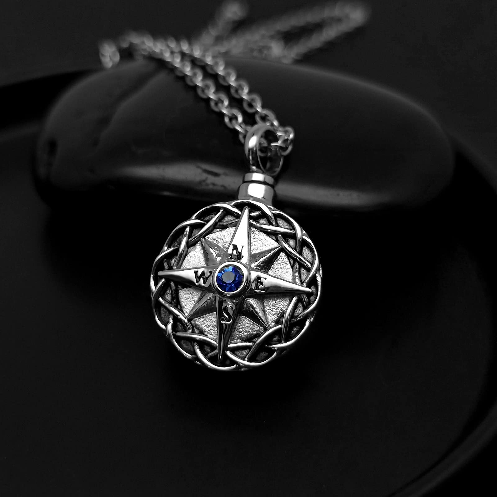 Nautical Compass Cremation Urn Necklace - Navy Anchor Crystal Memorial Pendant for Ashes Keepsake - Perfect for Remembrance Jewelry, Funeral Memorials & Travel Scattering Ceremonies