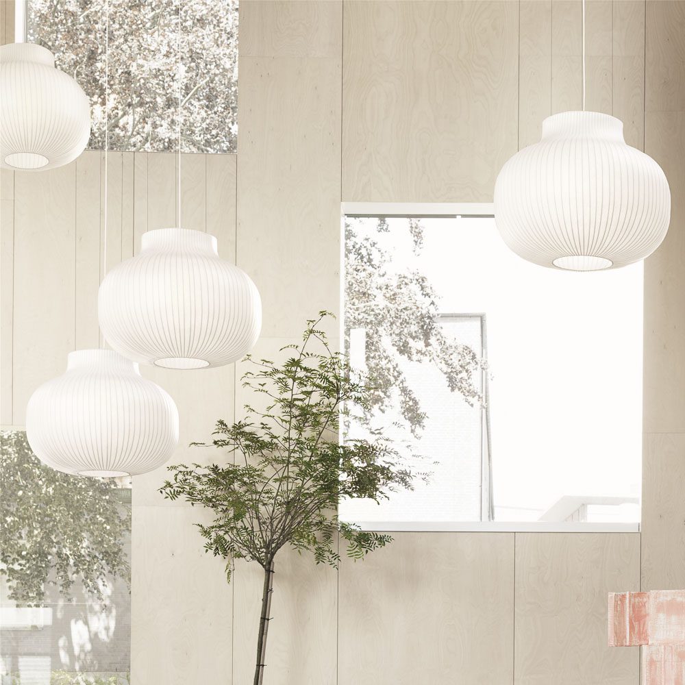 MUUTO Strand Pendant Lamp Ø60cm (Closed) White - Modern Scandinavian Hanging Light Fixture for Dining Room, Kitchen Island & Living Room Decor