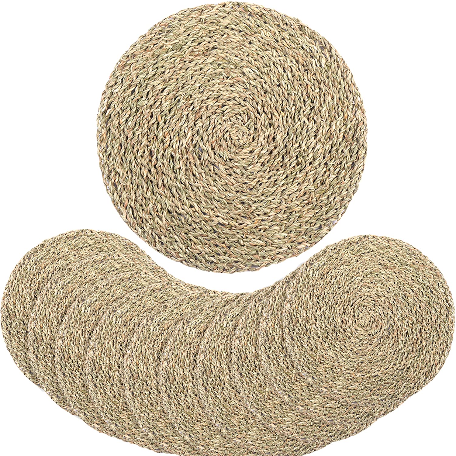 Homania 10-Piece Boho Woven Cork Round Placemats Set - Natural Rattan Wicker Chargers & Seagrass Table Mats (11.8 Inch) - Perfect for Dining Tables, Kitchen Decor, and Farmhouse Style Home Accessories