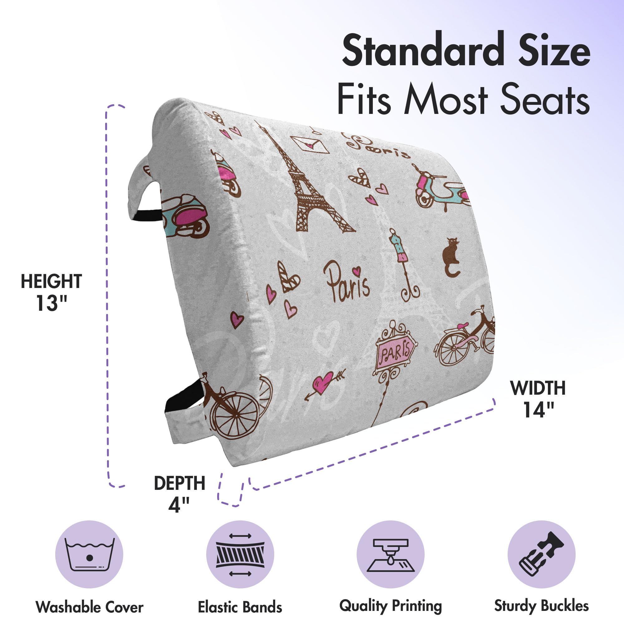 Ambesonne Paris Lumbar Support Pillow - High Density Foam Back Cushion for Office Chair & Car Seat - 14