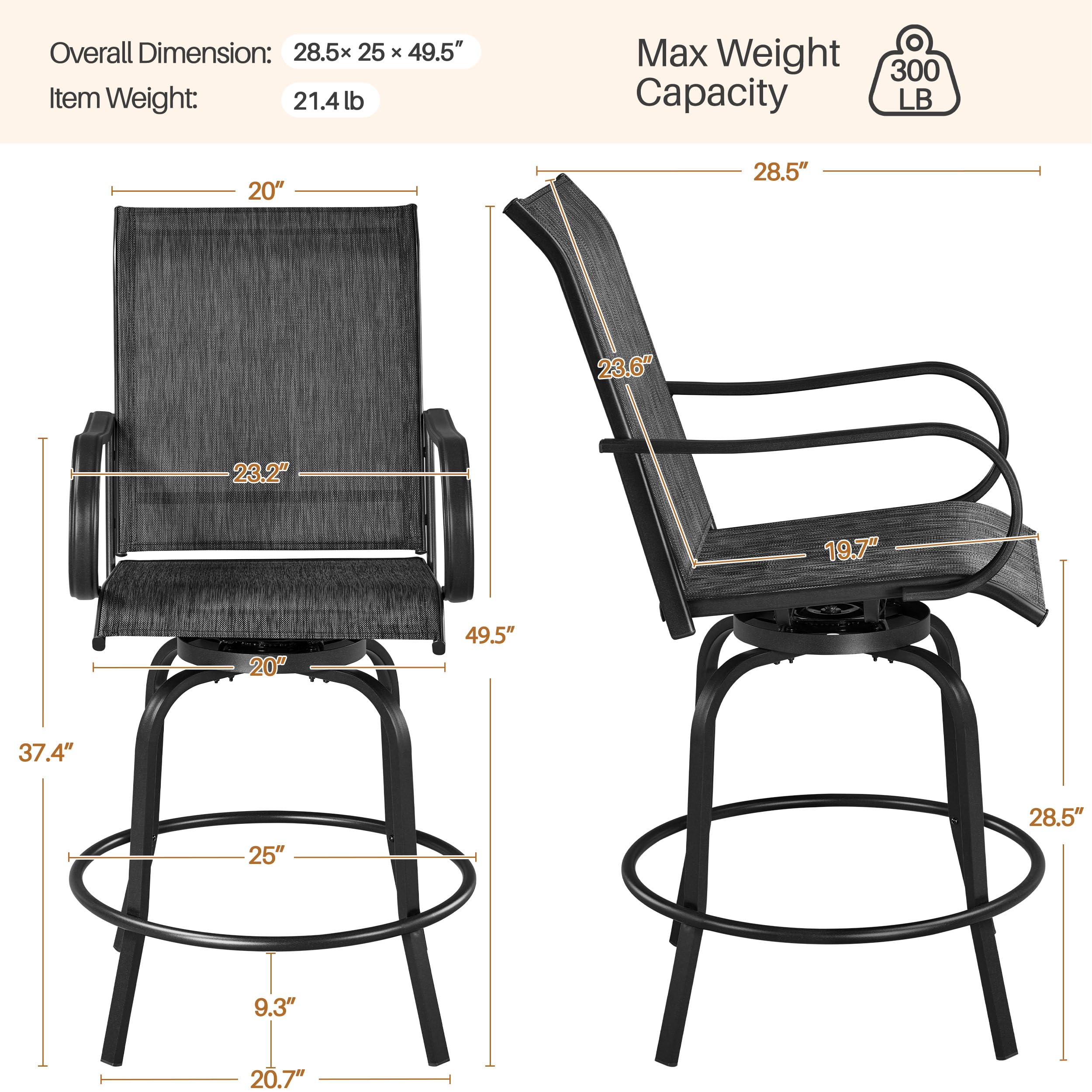 Yaheetech 4-Piece Outdoor Swivel Bar Stool Set - All-Weather High Bistro Chairs for Patio, Poolside, Beach, Garden & Lawn - Black Patio Furniture for Backyard, Deck & Outdoor Dining