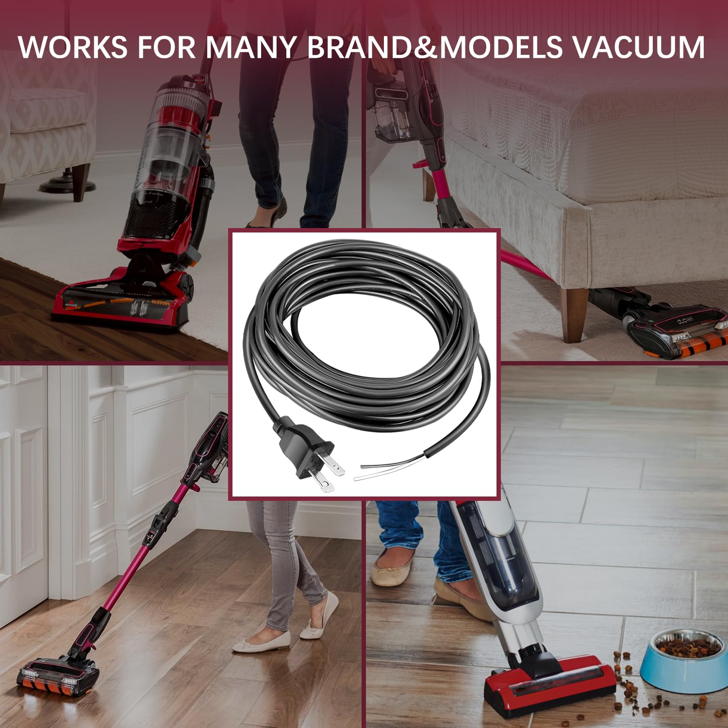 HASMX 30ft Extra Long 18/2 Replacement Vacuum Cleaner Power Cord - Compatible with Shark, Eureka, Sanitaire & Bissell Upright Vacuums - Black 2-Prong Cord for Home Cleaning & Maintenance - Perfect for Replacing Old or Damaged Cords