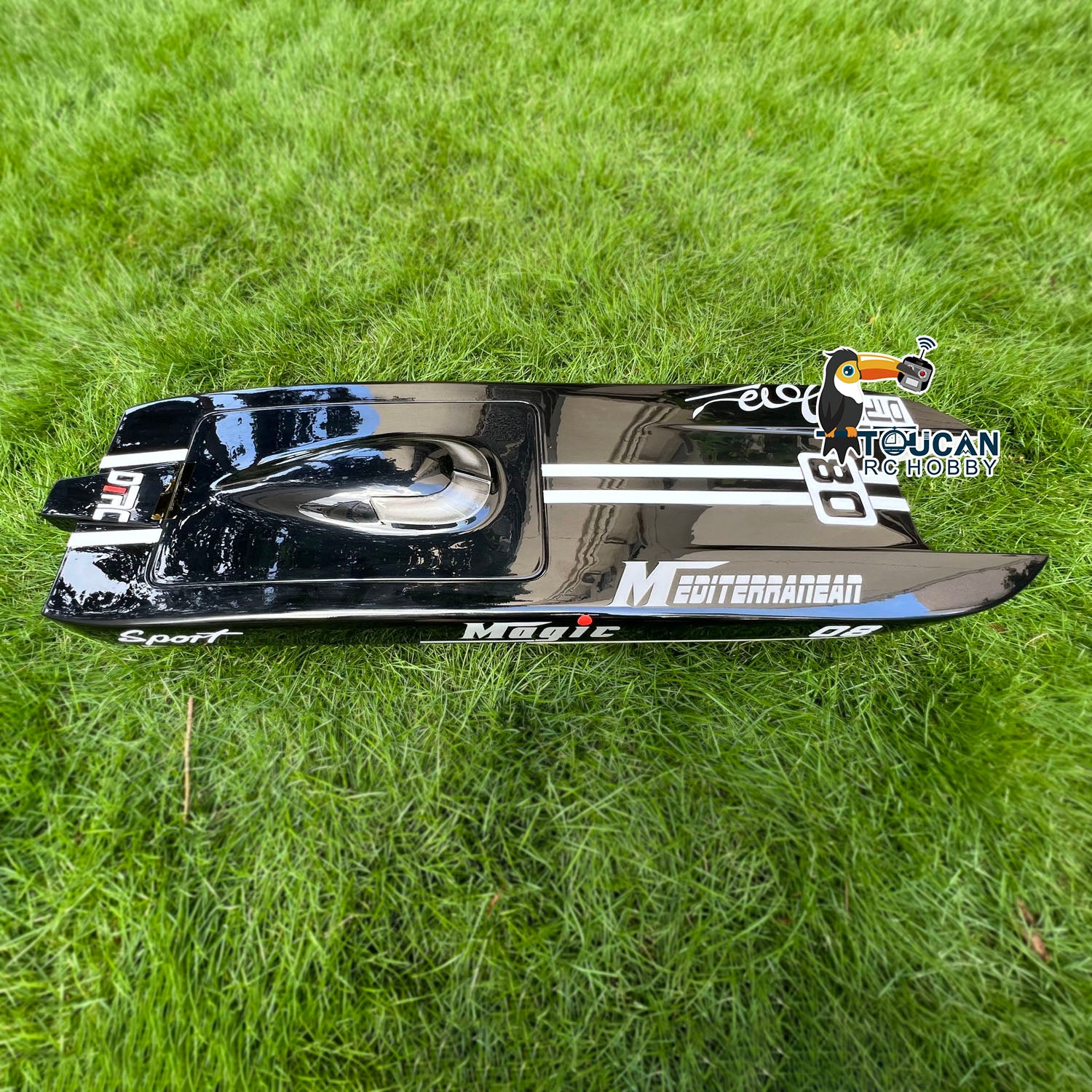 US Stock E32 Fiberglass Catamaran - Black Electric Racing RC Boat with Motor, Servo & ESC | High Speed PNP Ready-to-Run Model | Water Cooling System | Perfect for Lakes, Ponds & Competitive RC Racing