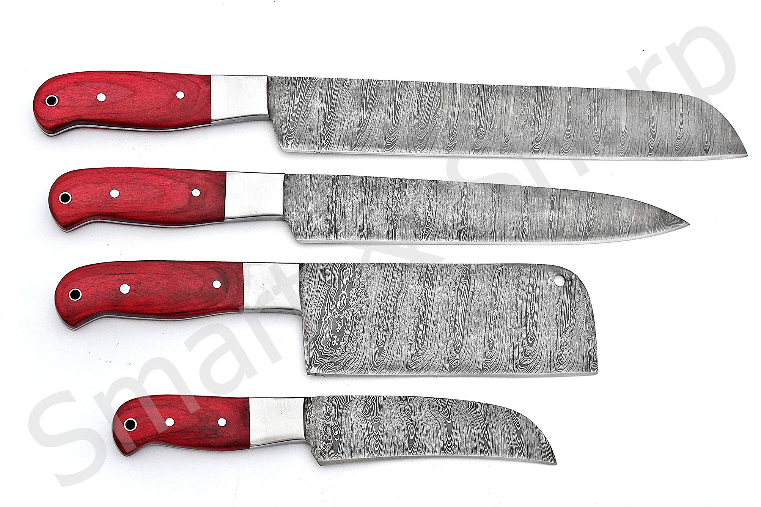 Premium Damascus Steel Chef Knife Set - 4 Piece Handcrafted Kitchen Knives with Razor Sharp Blades for Professional Cooking & Home Use - Perfect Gift for Chefs & Cooking Enthusiasts
