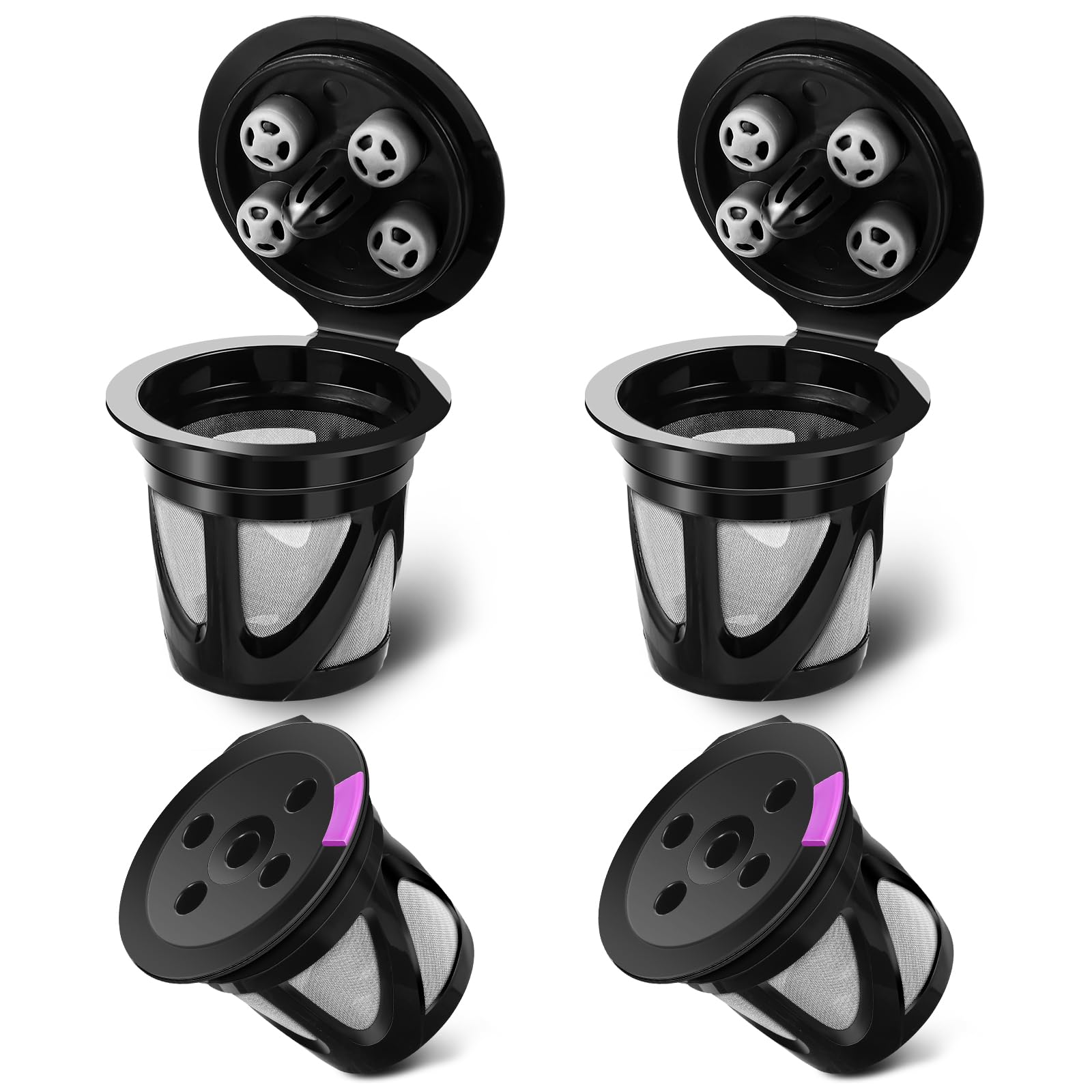 Reusable K Cups for Keurig - 4-Pack Universal Refillable Coffee Pods with 5 Holes | Compatible with Keurig Supreme Multistream Series | Eco-Friendly & Cost-Saving | Perfect for Home, Office or Travel Use (Black)