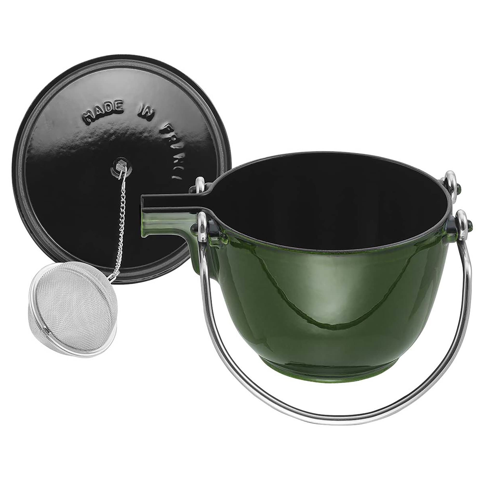 Staub 1-Quart Cast Iron Round Tea Kettle - Basil Green, French Enameled Cookware for Stovetop & Tea Brewing - Perfect for Home Kitchen, Camping & Gift Giving