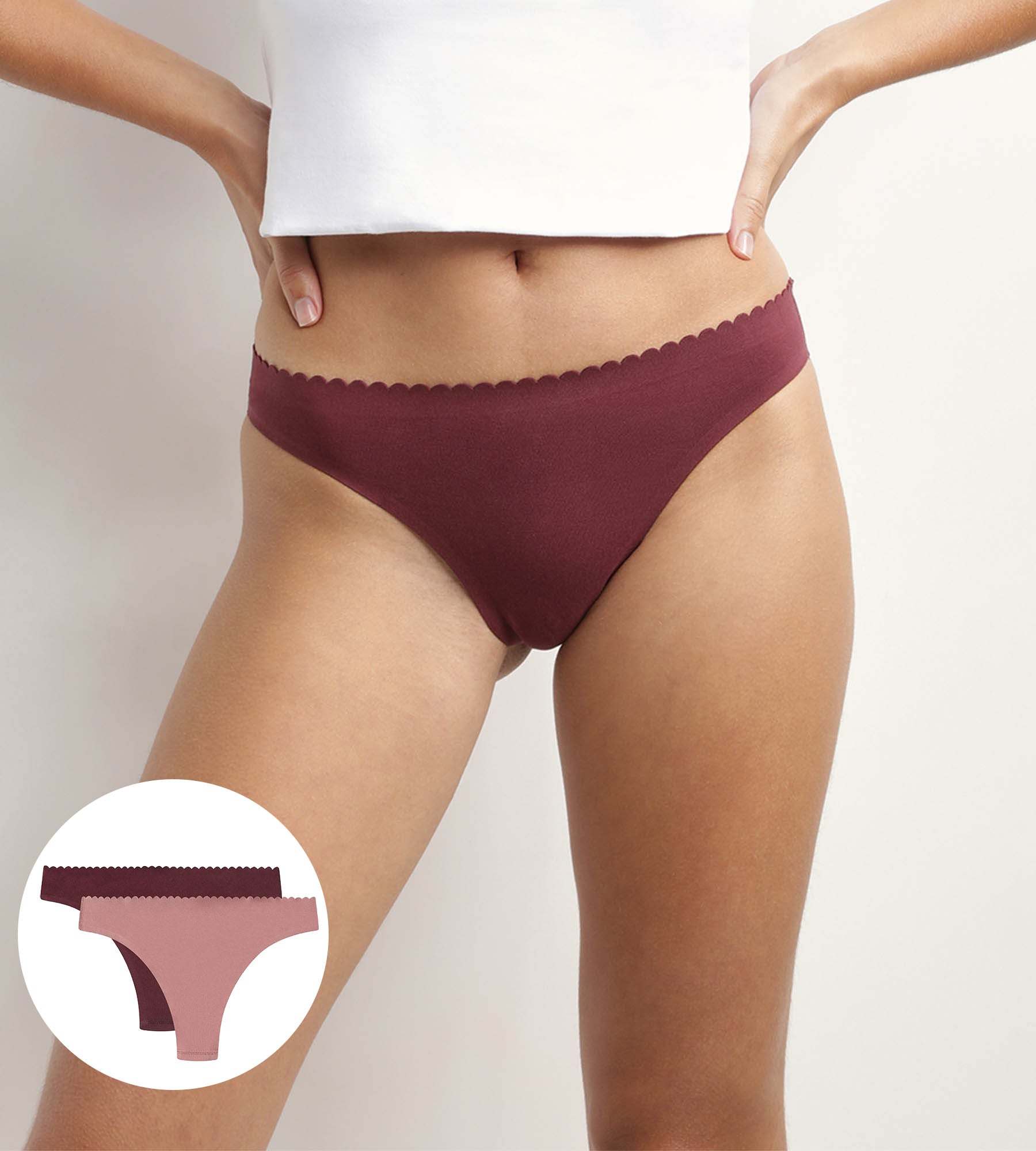 2 Pack Women's Thong Underwear - Rose & Ruby Colors, Body Touch Easy Fit for All-Day Comfort | Perfect for Yoga, Workout & Daily Wear
