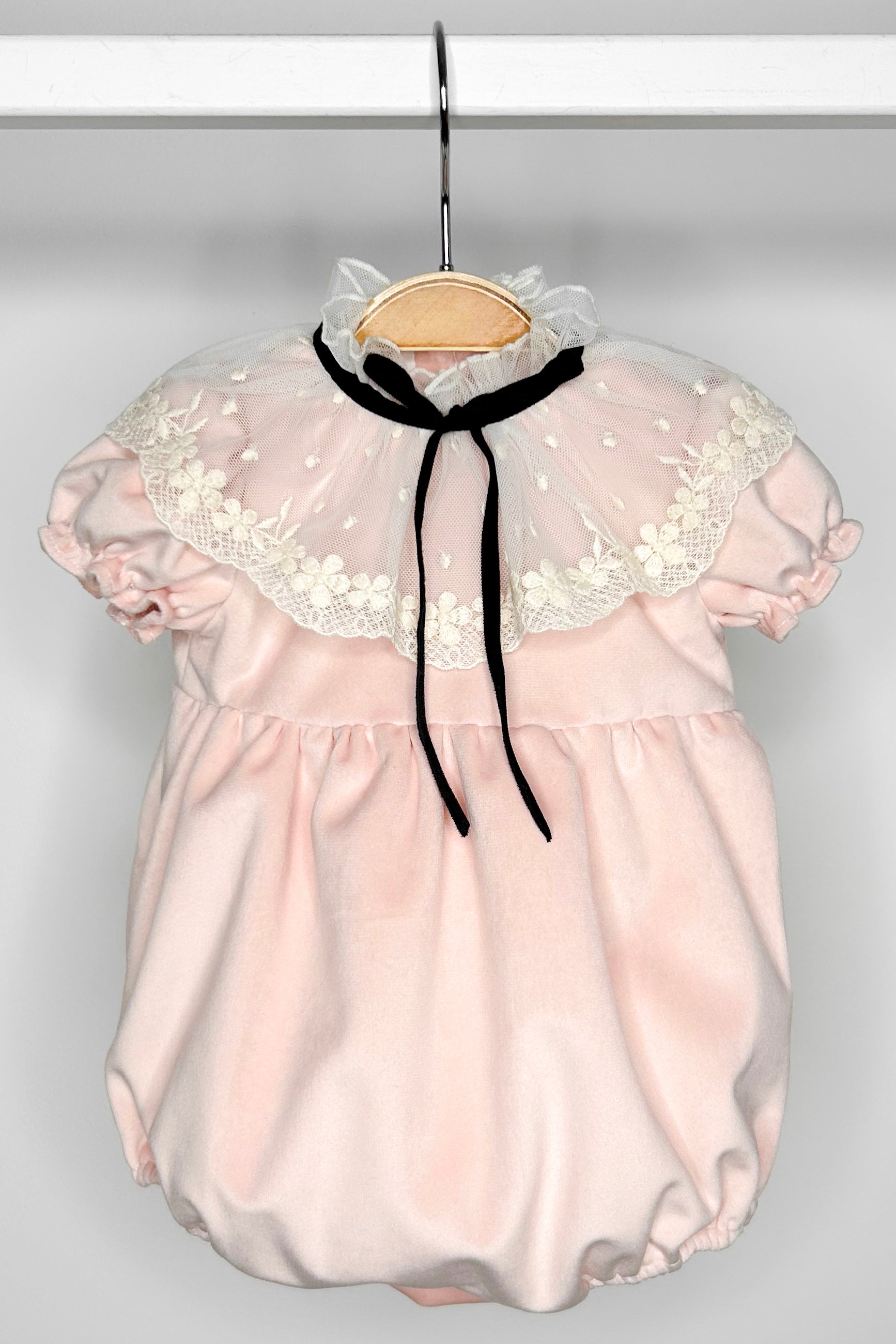 Vivienne Pink Velvet Lace Romper for Women - Elegant Baby Doll Jumpsuit with Floral Lace Trim | Perfect for Date Night, Bridal Shower & Special Occasions