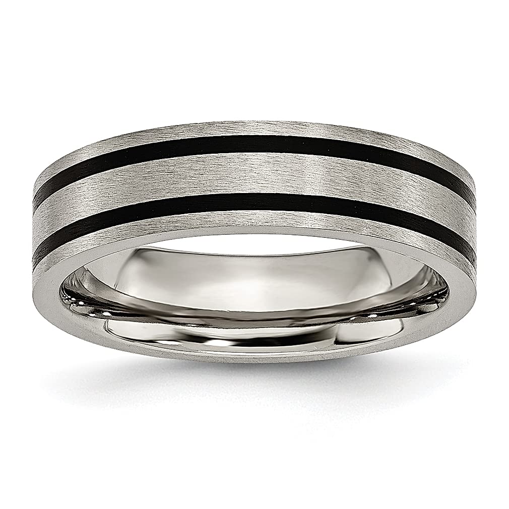 ICE CARATS Titanium Brushed Black Enamel 6mm Flat Wedding Band Ring for Women - Durable & Hypoallergenic Jewelry Gift for Her - Perfect for Anniversaries, Engagements & Everyday Wear