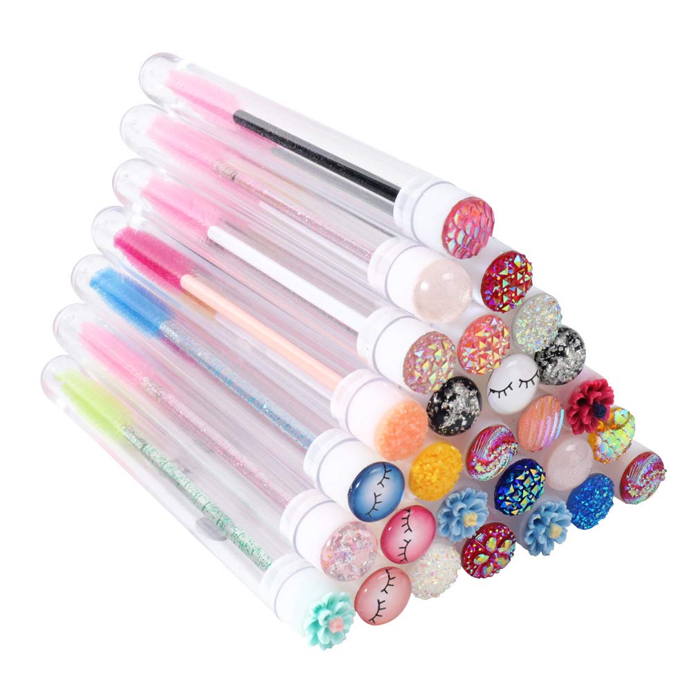 Disposable Mascara Brushes - 20 Pcs Diamond Eyelash Spoolies with Sanitary Tubes | Professional Makeup Brush Wands for Lash Extensions, DIY Mascara & Salon Use | Perfect for Home, Travel & Professional Makeup Kits