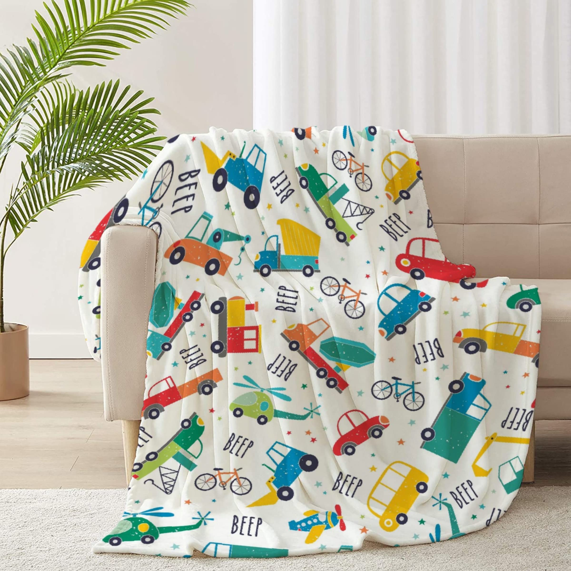RICKYOUNG Cartoon Truck Fleece Flannel Blanket - Ultra Soft Microfiber Plush Throw Blanket 120