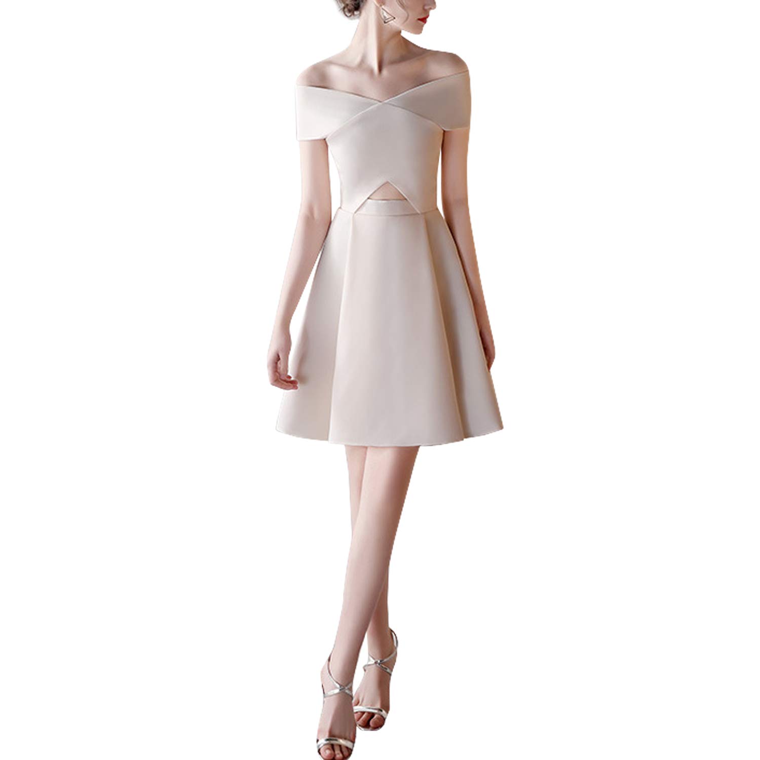 Inshine Women's Off Shoulder A-Line Cocktail Dress for Wedding Party - Apricot XS | Elegant Formal Gown for Bridal Shower, Evening Events & Special Occasions