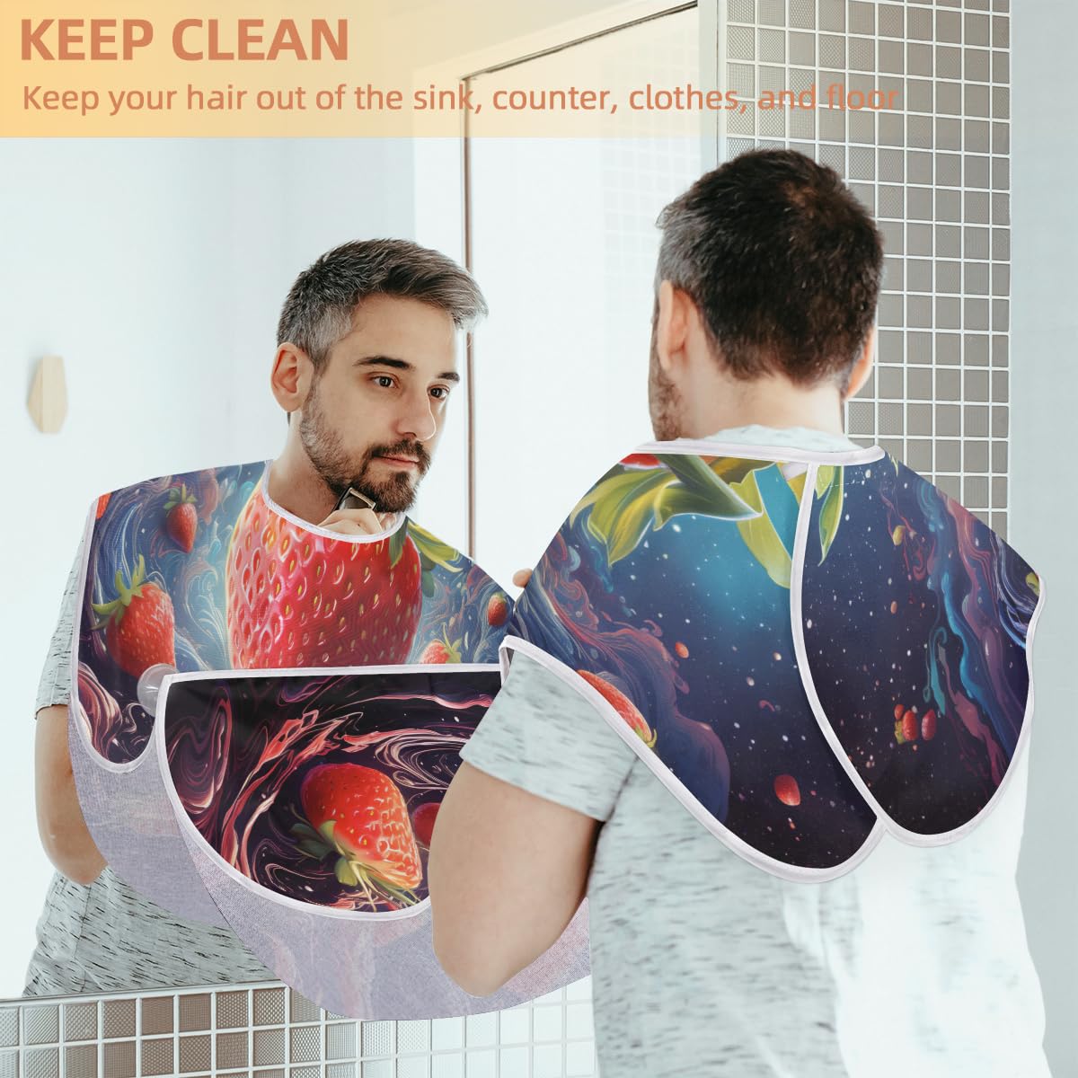 Stylish Strawberry Print Shaving Bib for Men - Waterproof Beard Trimming Apron, Hair Dye Cape & Makeup Artist Accessory - Perfect for Barbershops, Home Grooming & Salon Use