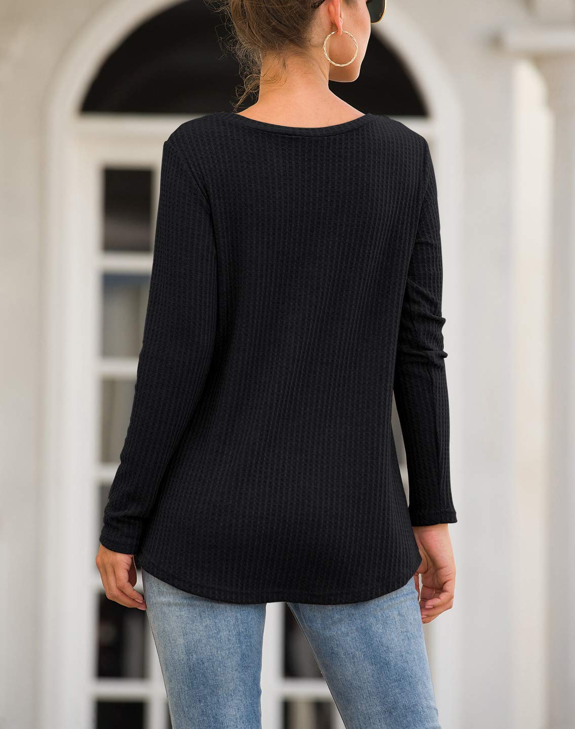 Neineiwu Women's Casual Long Sleeve Twist Knot Waffle Knit Shirt - Loose Blouse for Fall & Winter | Cute Tops for Work, Date Night & Everyday Wear