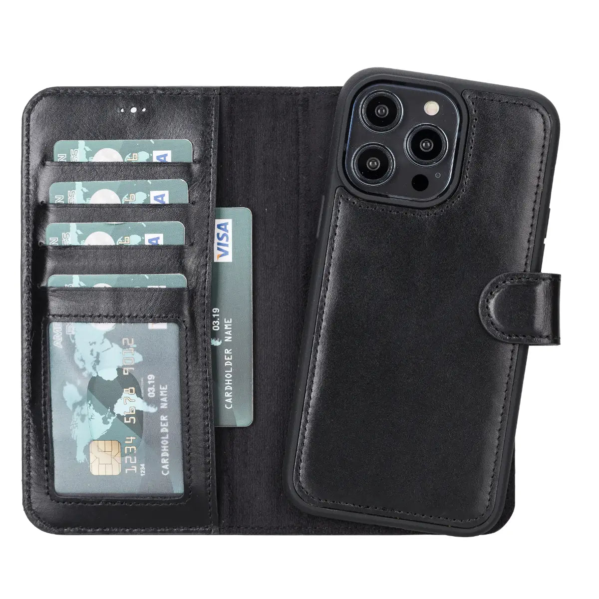 Premium Black Leather Wallet Case for iPhone 14 Pro Max - RFID Blocking, Card Slots & Kickstand - Perfect for Daily Use, Travel & Business (Compatible with iPhone 14 Pro Max)