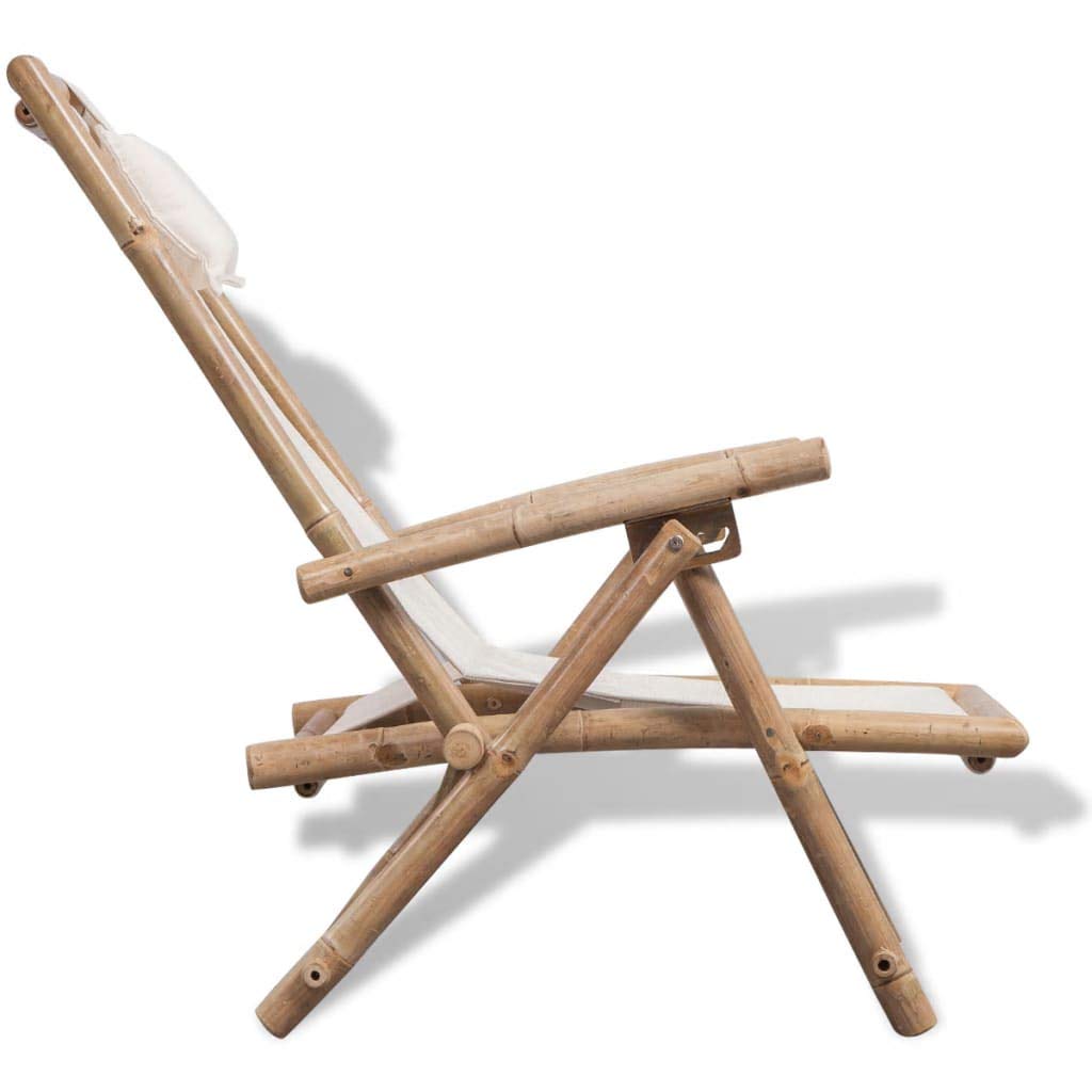 FAMIROSA Adjustable Folding Beach Chair - Portable Bamboo Chaise Lounge with Canvas Seat for Poolside, Patio, Backyard & Travel - 24.4