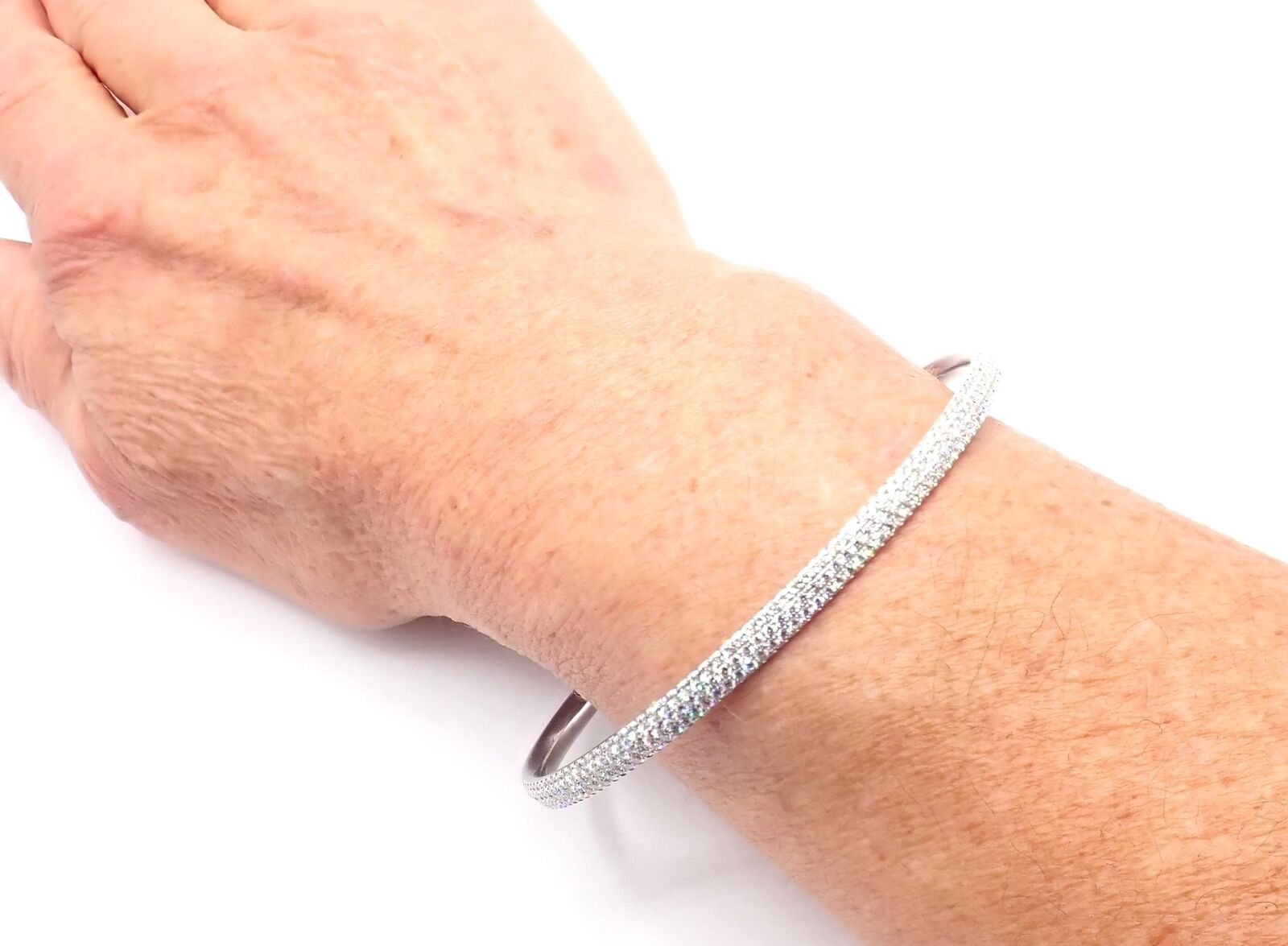 Tiffany & Co Metro 18k White Gold Full Diamond Three Row Bangle Bracelet - Luxury Diamond Tennis Bracelet for Women - Perfect for Weddings, Anniversaries & Special Occasions