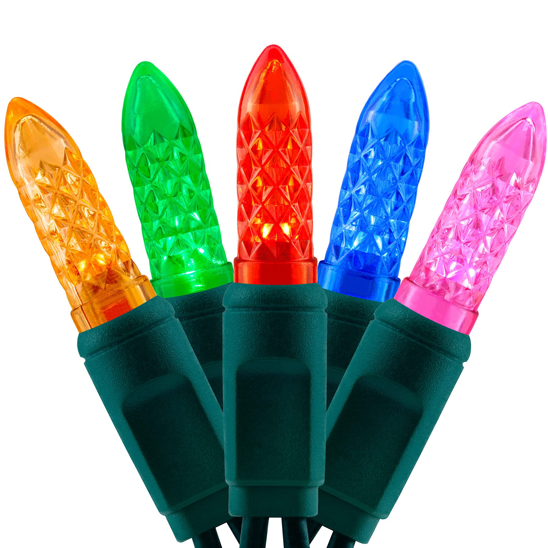 YULETIME Multicolor M6 LED Christmas Lights - 48 ft 140 Count Waterproof Diamond Faceted String Lights (UL Certified) for Indoor/Outdoor Holiday Decorations, Parties, and Winter Festivals