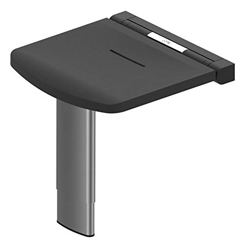 AKW Foldable Wall Mounted Shower Seat - Adjustable Bathroom Shower Chair with Adjustable Legs, Black - Perfect for Elderly & Disabled Bathroom Safety
