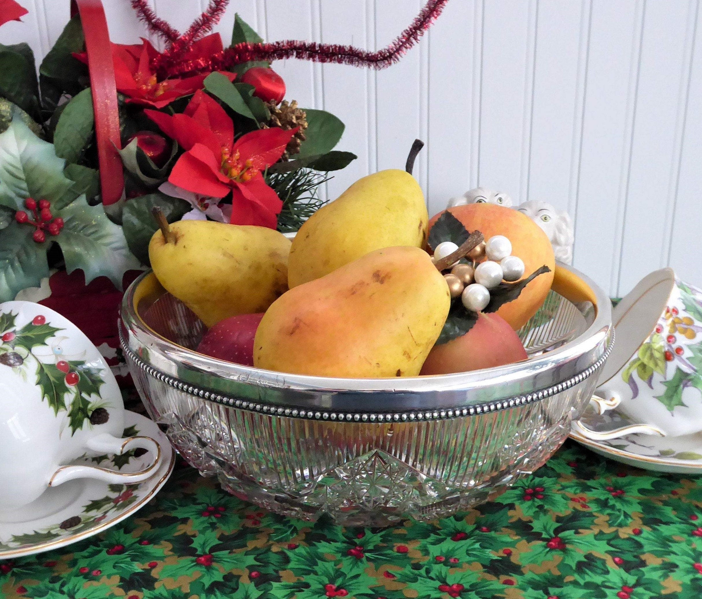 Antique 1897 Gorham Sterling Silver Rim Crystal Bowl - Elegant Centerpiece for Dining Table Decor, Wedding Gift, or Vintage Collection