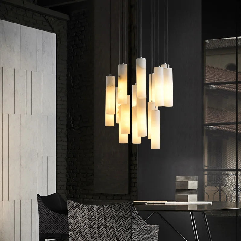 Elegant Marble Tube Chandelier - Modern Crystal Ceiling Light Fixture for Living Room, Foyer & Dining Room | Perfect for Home Decor, Wedding Venues & Luxury Spaces
