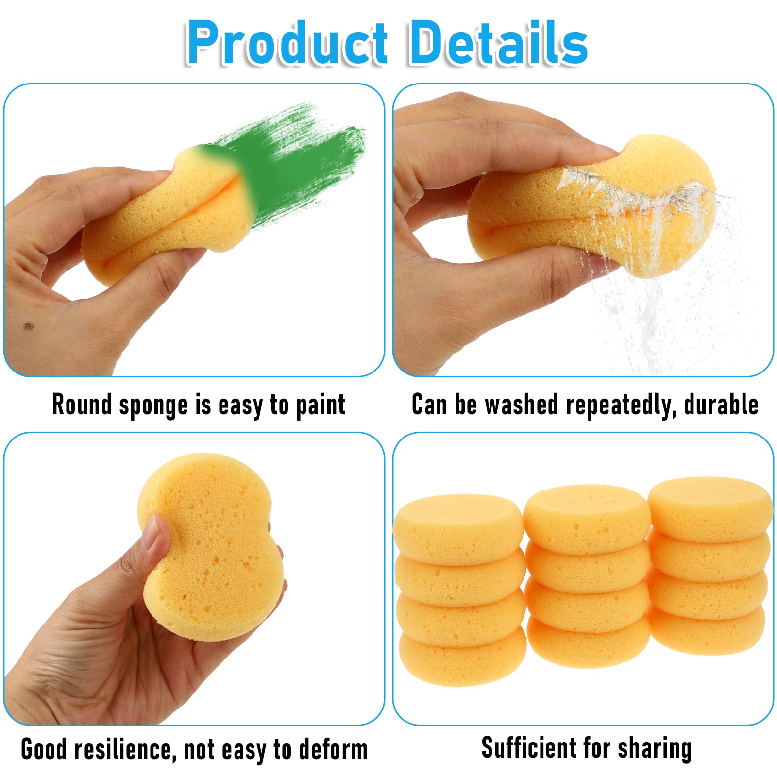 12PCS 3-Inch Round Pottery Sponges for Clay & Acrylic Painting - Artist-Grade Painting Sponges for Pottery Making, Ceramics & Canvas Art - Perfect for Sculpting, Glazing & Texture Creation