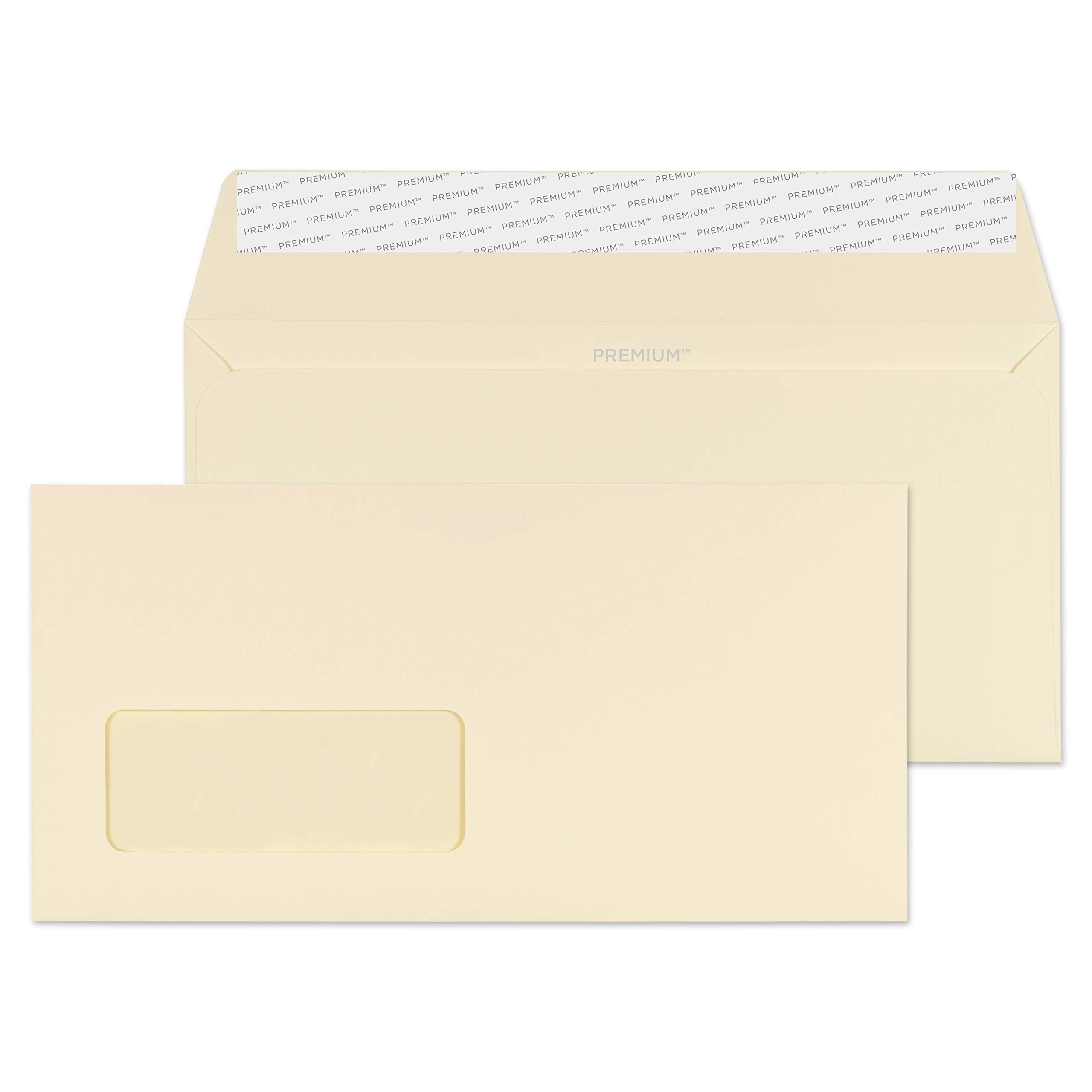 Premium 120 GSM Peel & Seal Business Envelopes 110 x 220mm with Wallet Window - Pack of 500, Cream Wove (61884) for Mailing Invoices, Statements & Business Correspondence