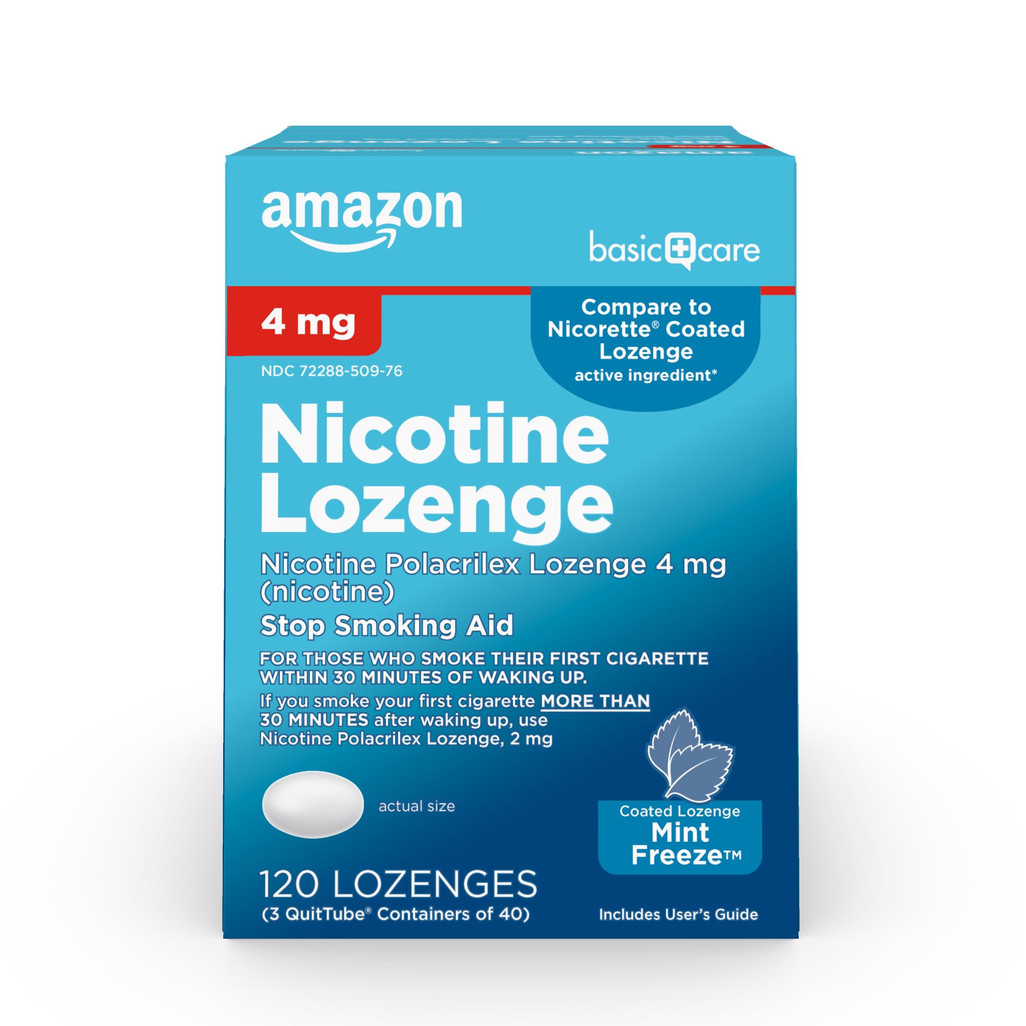 Amazon Basic Care 4mg Nicotine Lozenges, Mint Flavor - 120 Count | Smoking Cessation Aid for Craving Relief | Perfect for Work, Travel & Quitting Smoking