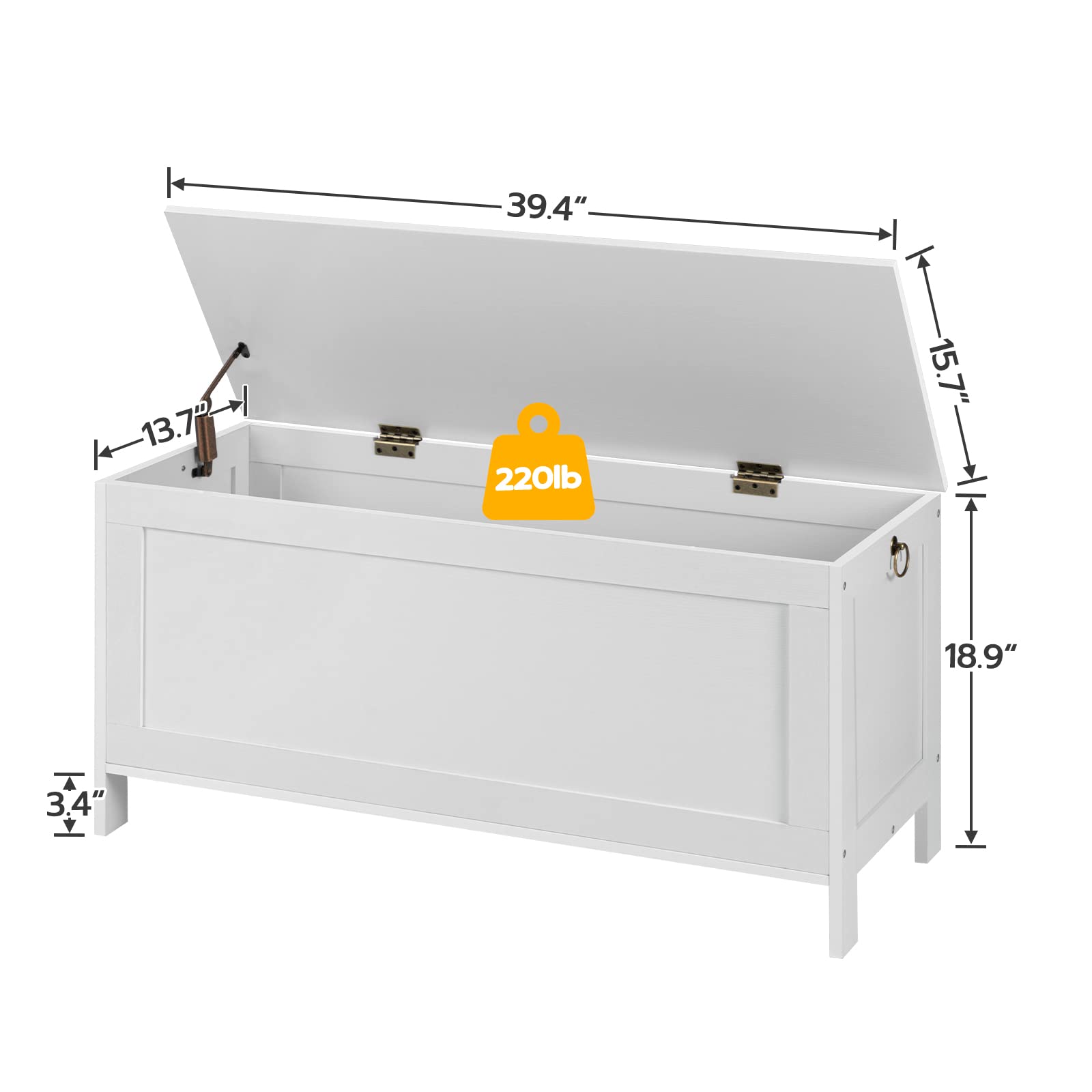 HOOBRO Retro Wooden Toy Storage Chest with Safety Hinge - Entryway Bench & Organizer - 39.4 x 15.7 x 18.9 Inches - Supports 220 lb - Easy Assembly (White) - Perfect for Kids' Room, Nursery, Playroom & Living Room Storage