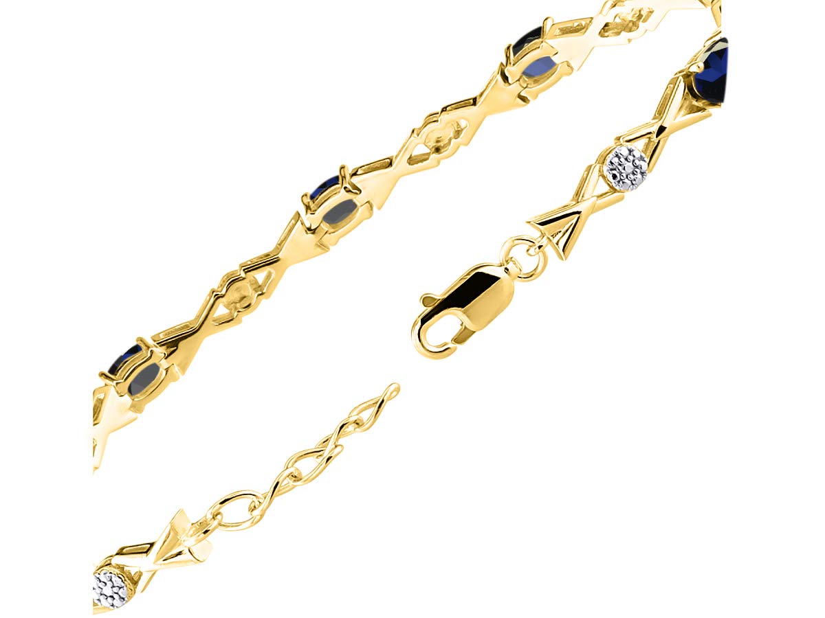 RYLOS Women's Yellow Gold Plated Silver XOXO Hugs & Kisses Tennis Bracelet with Genuine Diamonds & Gemstones - Adjustable 7