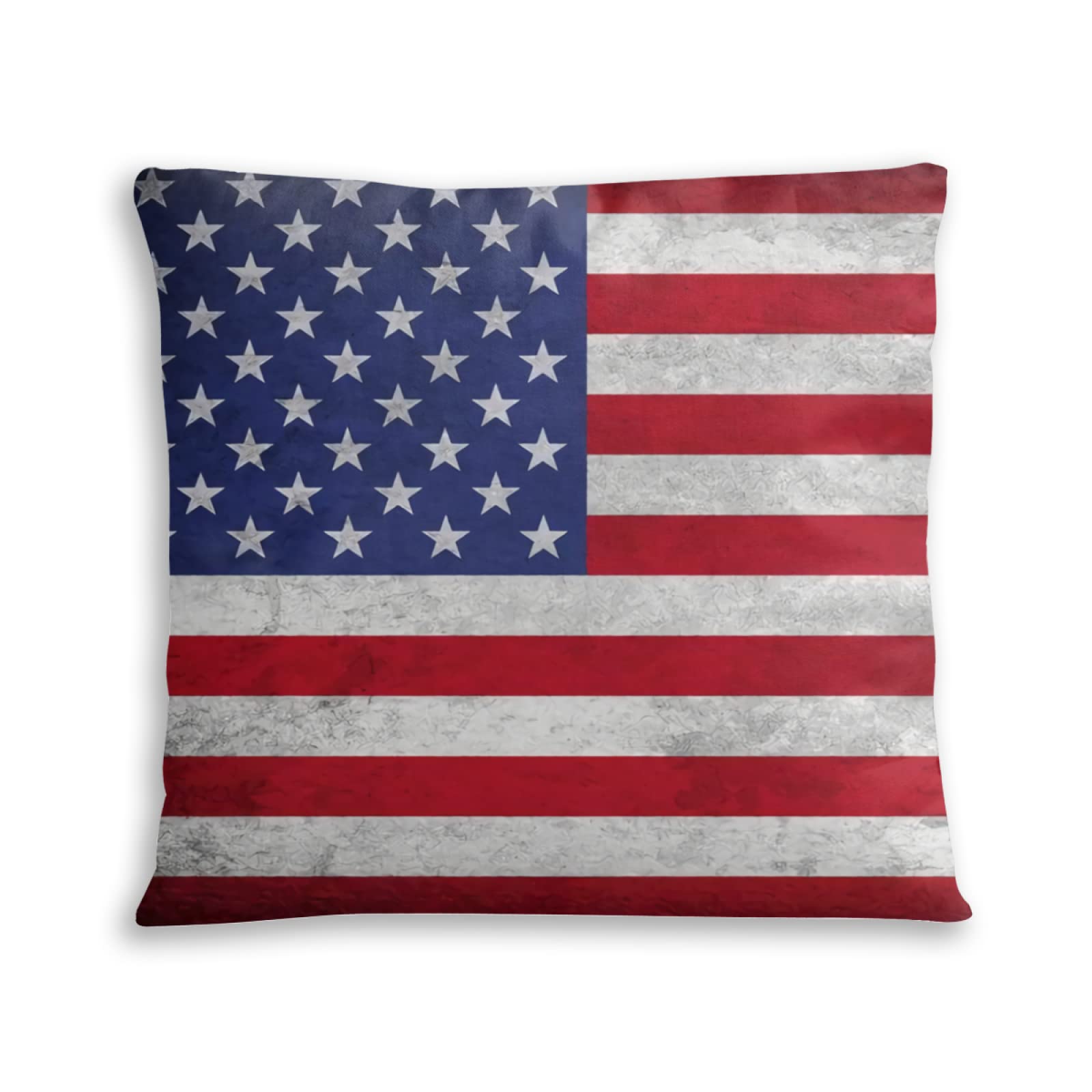 Vintage American Flag Decorative Throw Pillow Cover 18x18 Inch - USA Flag Polyester Square Cushion Case for Sofa, Couch, Bed & Car - Patriotic Home Decor, Outdoor & Indoor Use