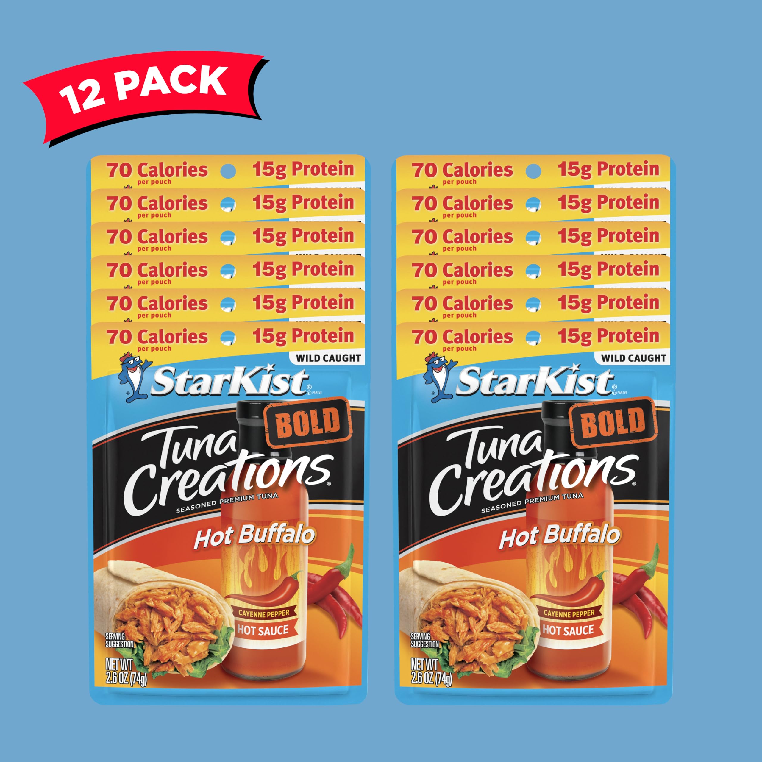StarKist Tuna Creations BOLD Hot Buffalo Style - 2.6 Oz Pouch (Pack of 12) | Spicy Tuna Snack for Sandwiches, Salads & On-the-Go Meals