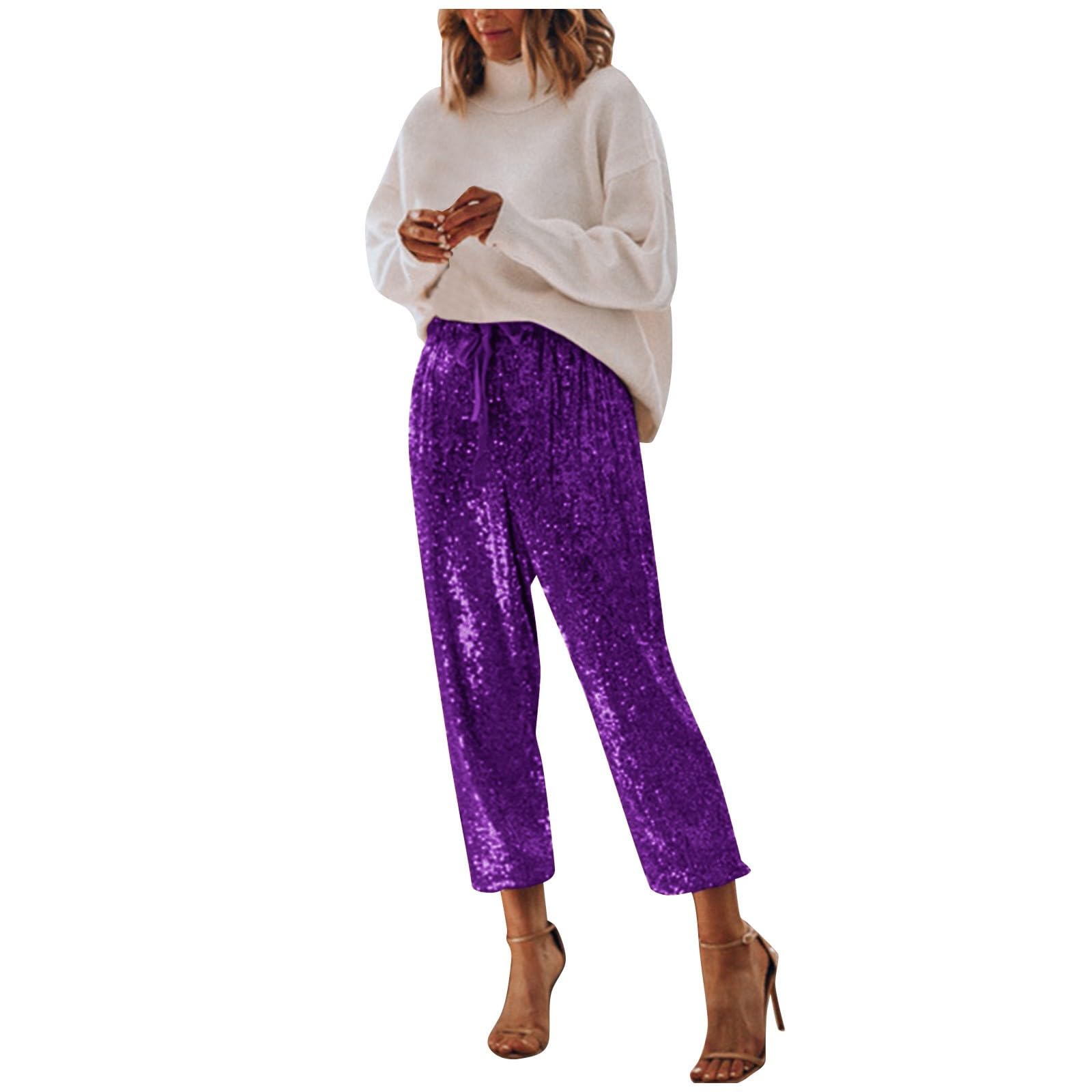 Sparkle Pants for Women - Sequin Glitter Pencil Pants with Drawstring Waist | Shiny Party Pants for Evening Events, Night Out & Special Occasions