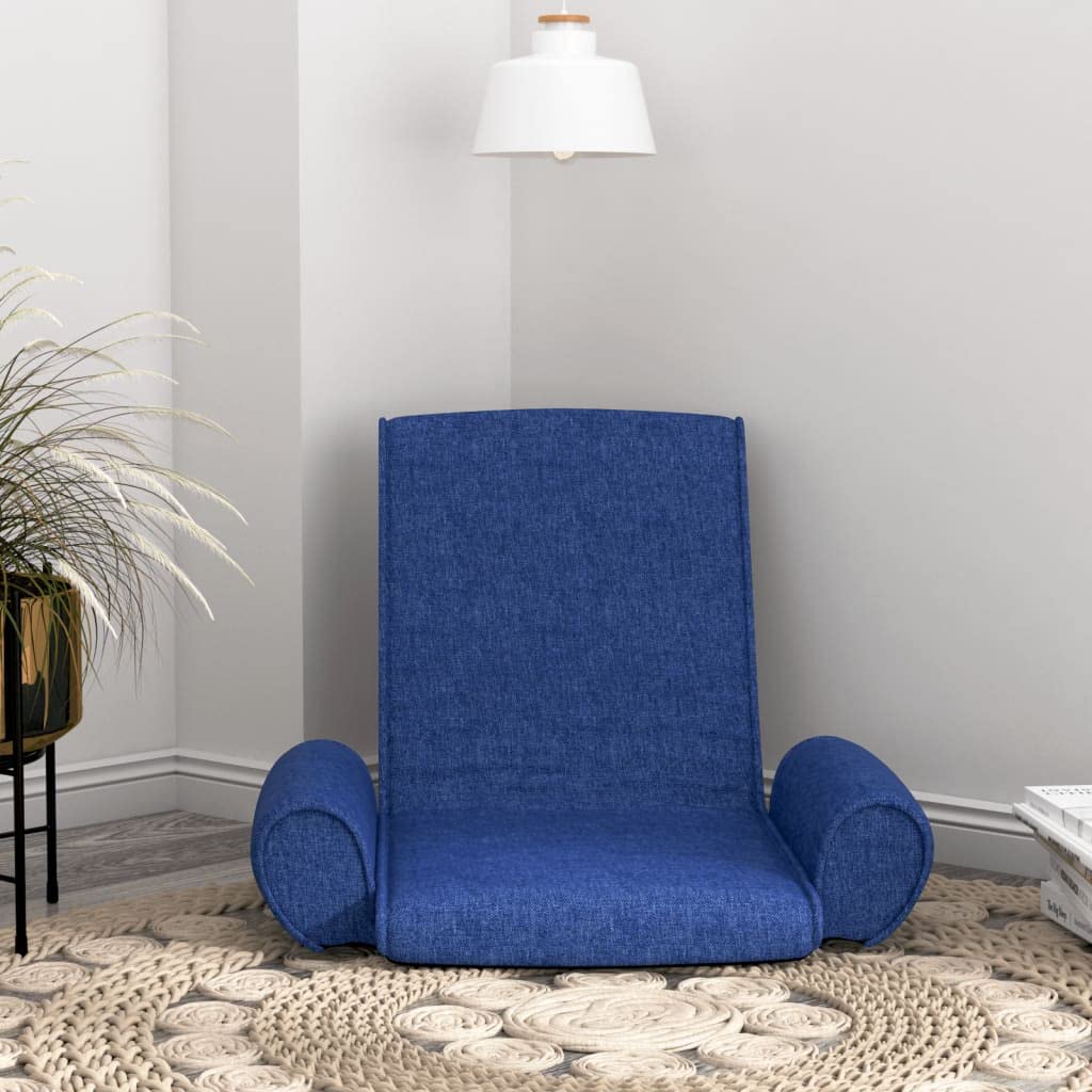 SKM Folding Floor Chair - Blue Fabric Padded Seat for Adults, Foldable Floor Sofa with Back Support, Comfortable Floor Seating for Living Room, Bedroom, Yoga & Meditation