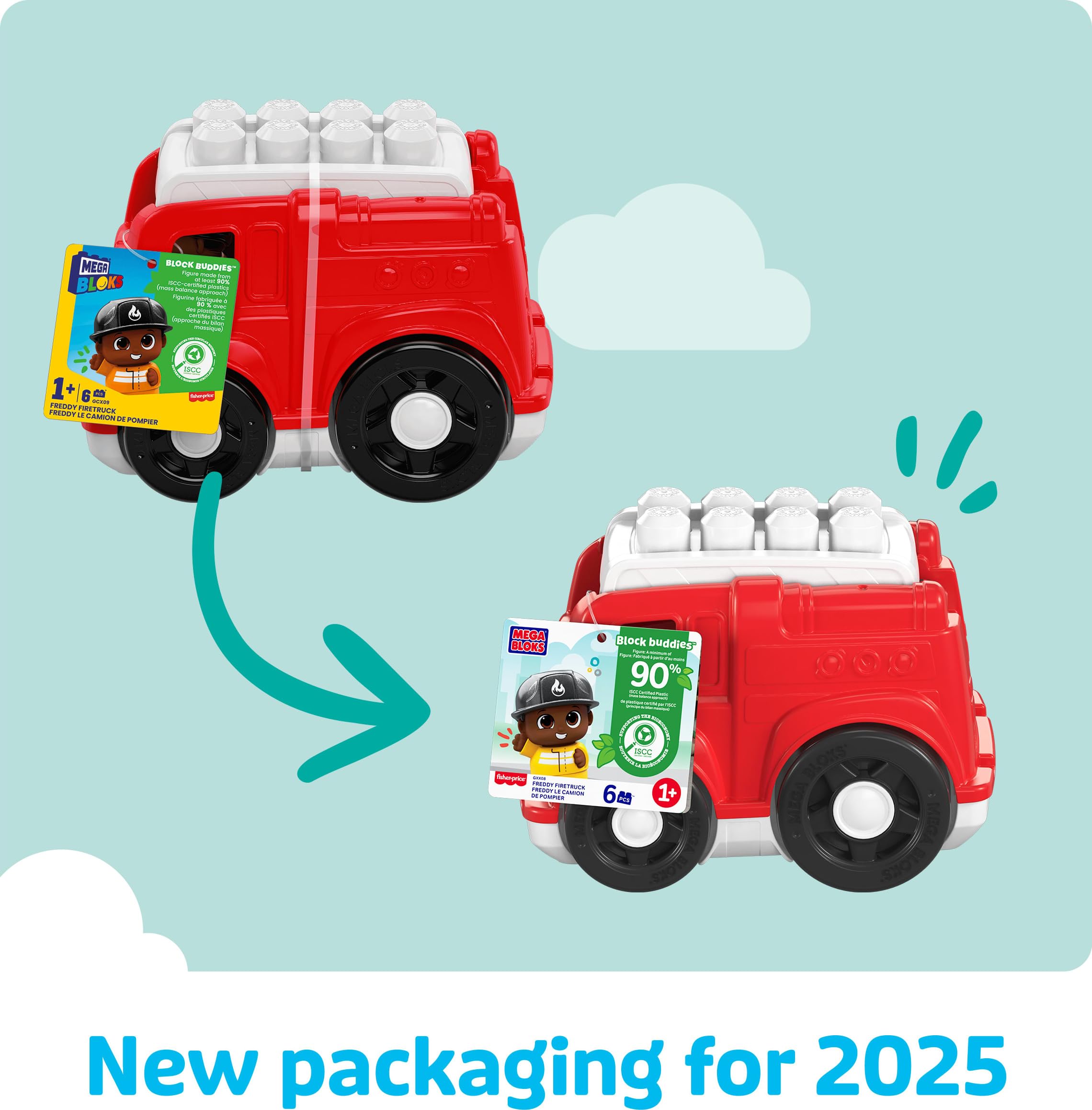 Mega BLOKS First Builders Toddler Building Blocks Toy Set - Freddy Firetruck with 6 Pieces, Storage Bag & 1 Figure, Red, Ages 1+ Years | STEM Learning Toy for Toddlers, Early Childhood Development & Creative Play