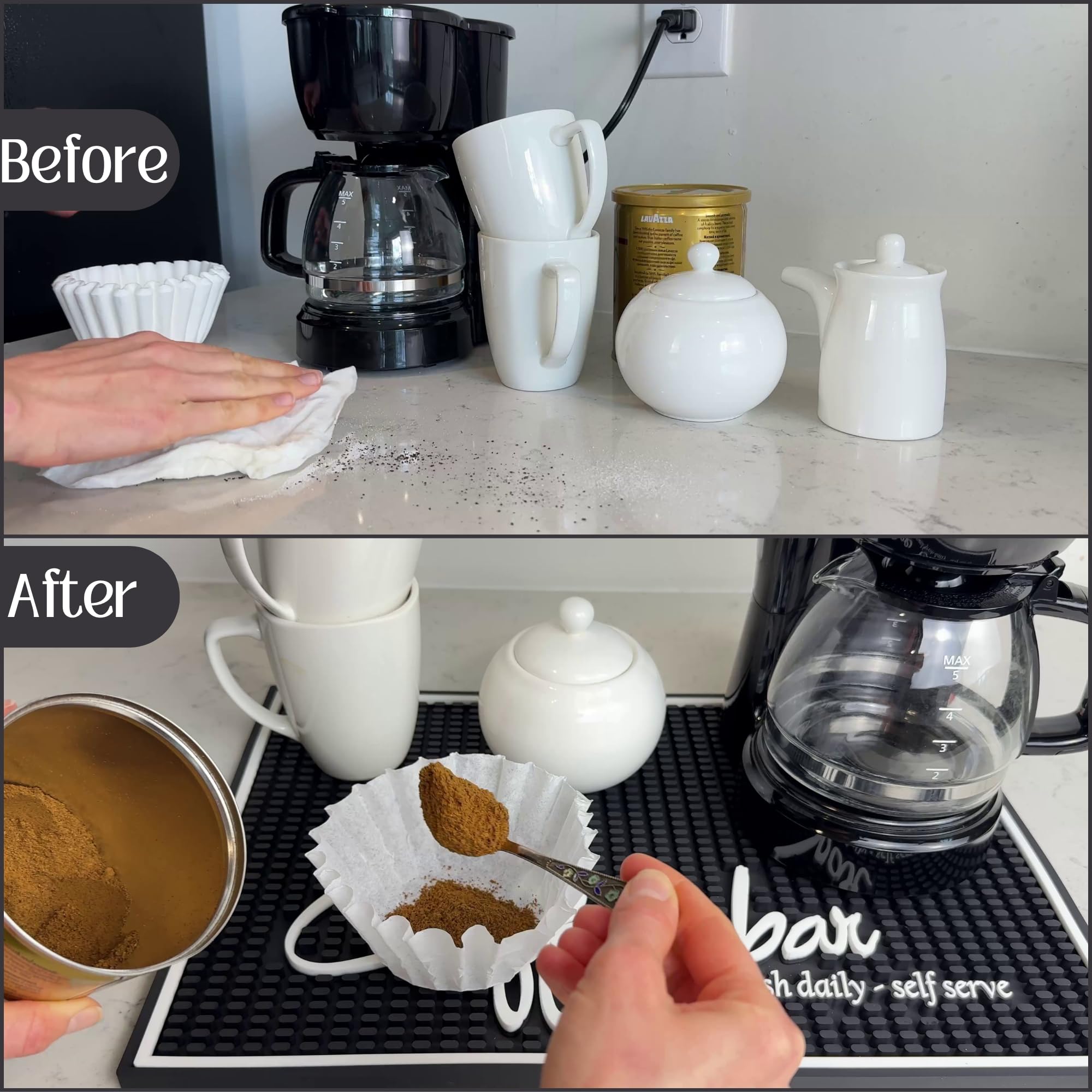 Premium Coffee Bar Mat for Countertop - Large 18x12 Non-Slip Kitchen Mat, Bar Accessories & Decor - Durable Coffee Station Sign - Perfect for Home Cafes, Coffee Shops & Kitchen Counter Protection