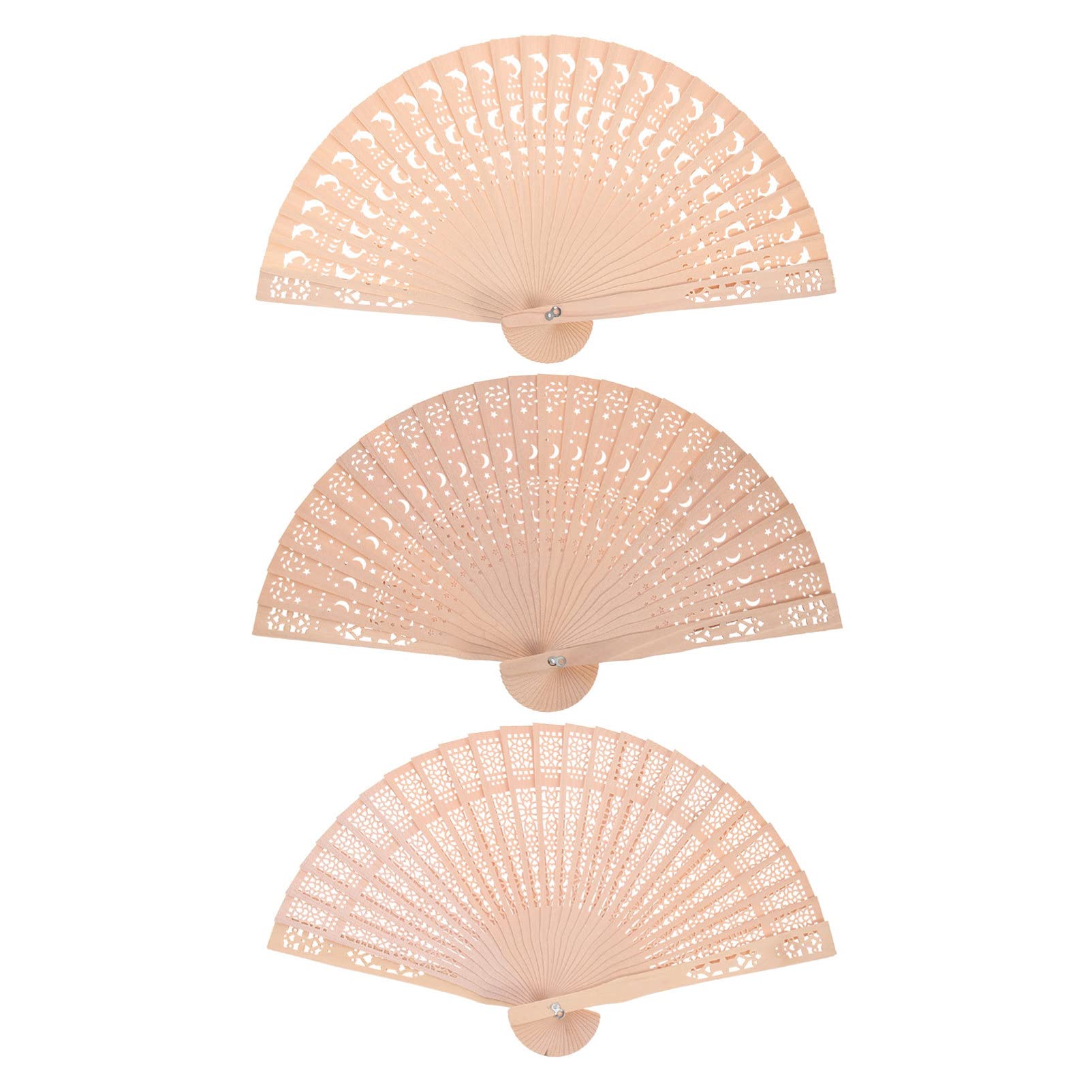 3Pcs Vintage Wooden Sandalwood Folding Fans - Handheld Wedding Decoration, Summer Cooling & Home Décor Accessories