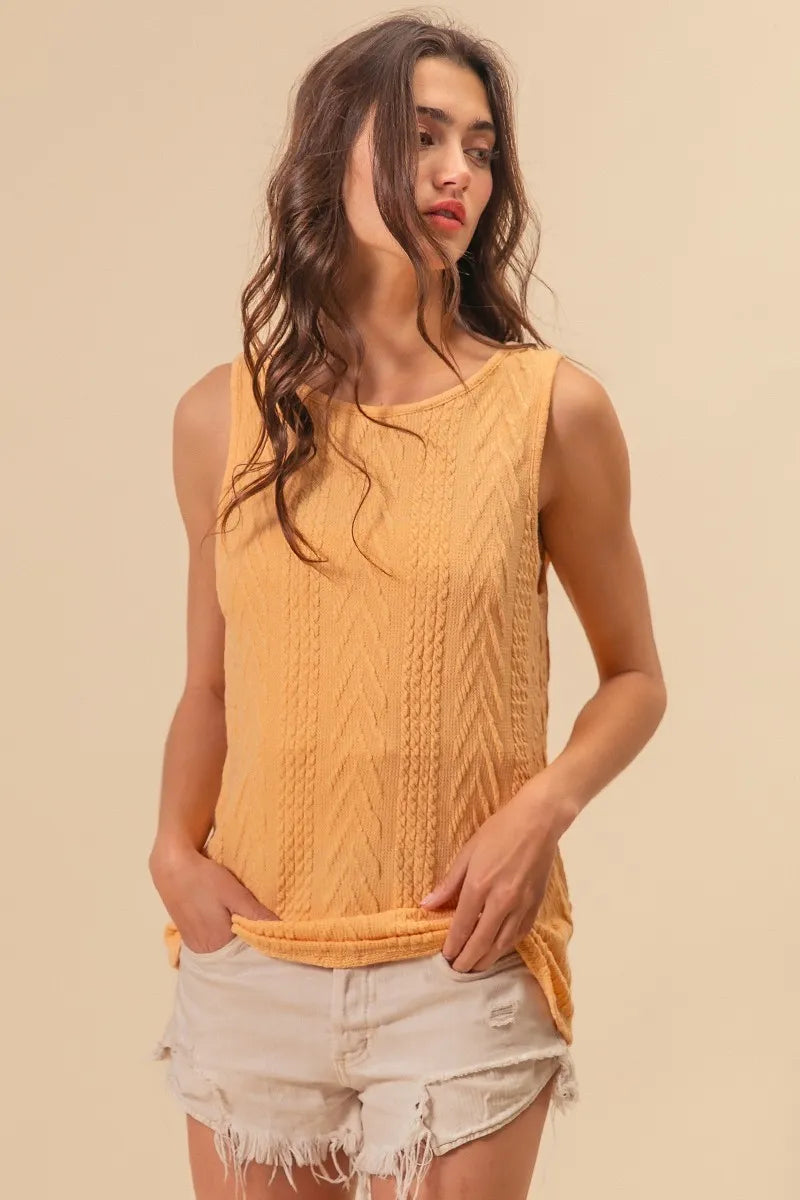 BiBi Textured Knit Sweater - Twist Back Sleeveless Women's Top for Casual Outfits & Layering | Perfect for Fall, Winter & Spring Fashion