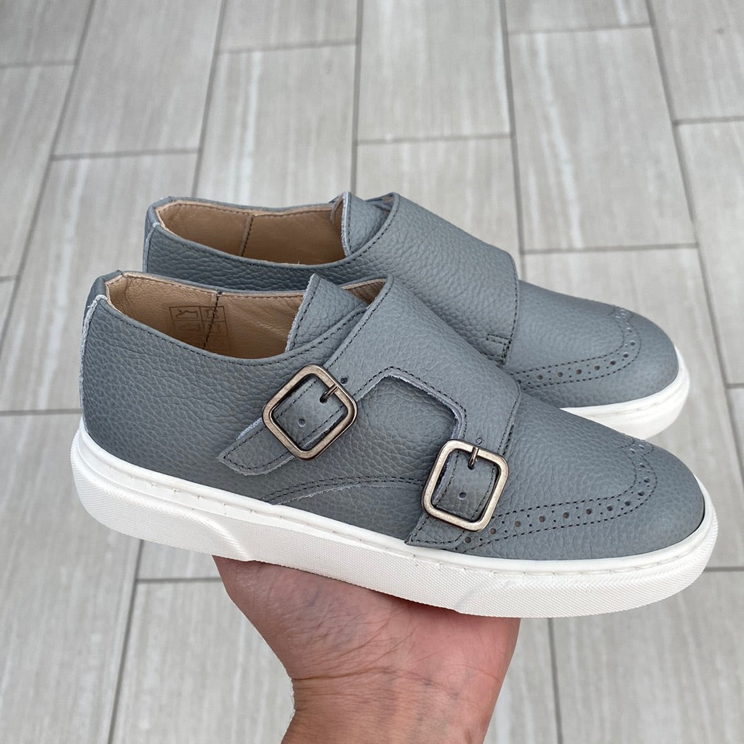 Blublonc Blue Gray Wingtip Dress Sneakers for Men - Comfortable Casual & Business Shoes for Office, Wedding, and Formal Events
