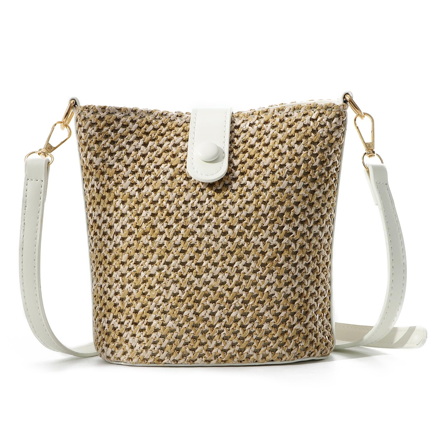 Oweisong Women's Straw Crossbody Bag - Small Rattan Beach Purse & Woven Bucket Shoulder Handbag for Summer 2024 | Perfect for Beach Vacations, Shopping & Outdoor Activities