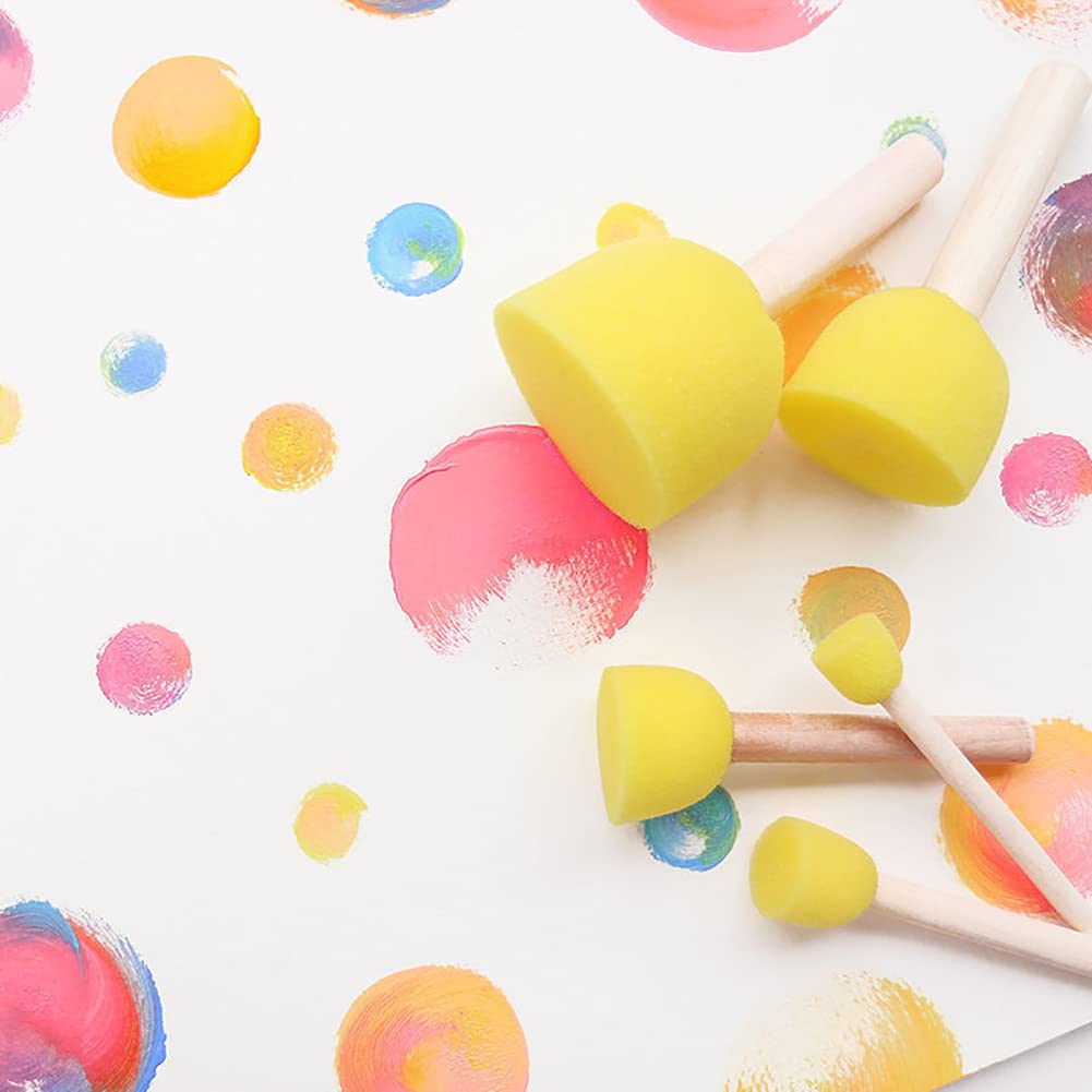 40 Pcs 1.5cm Round Foam Paint Brushes with Wood Handle - Kids Art Sponges, Acrylic Painting & Wood Staining Sponges - Perfect for DIY Crafts, Home Decor & School Art Projects