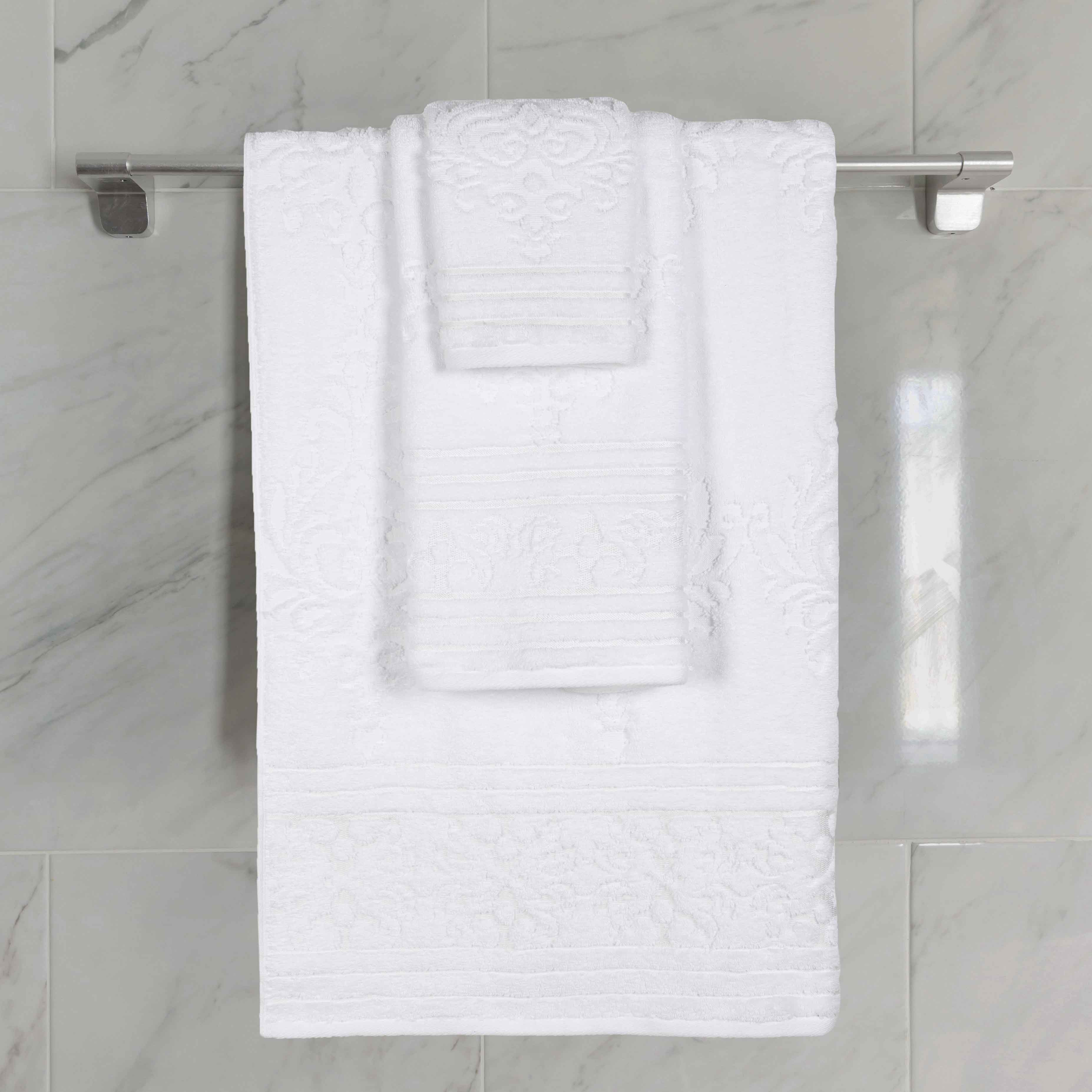 Premium Sadie Zero Twist Cotton 3-Piece Jacquard Towel Set with Elegant Floral Design - Soft Bath Towels for Spa, Guest Bathroom & Luxury Home Decor