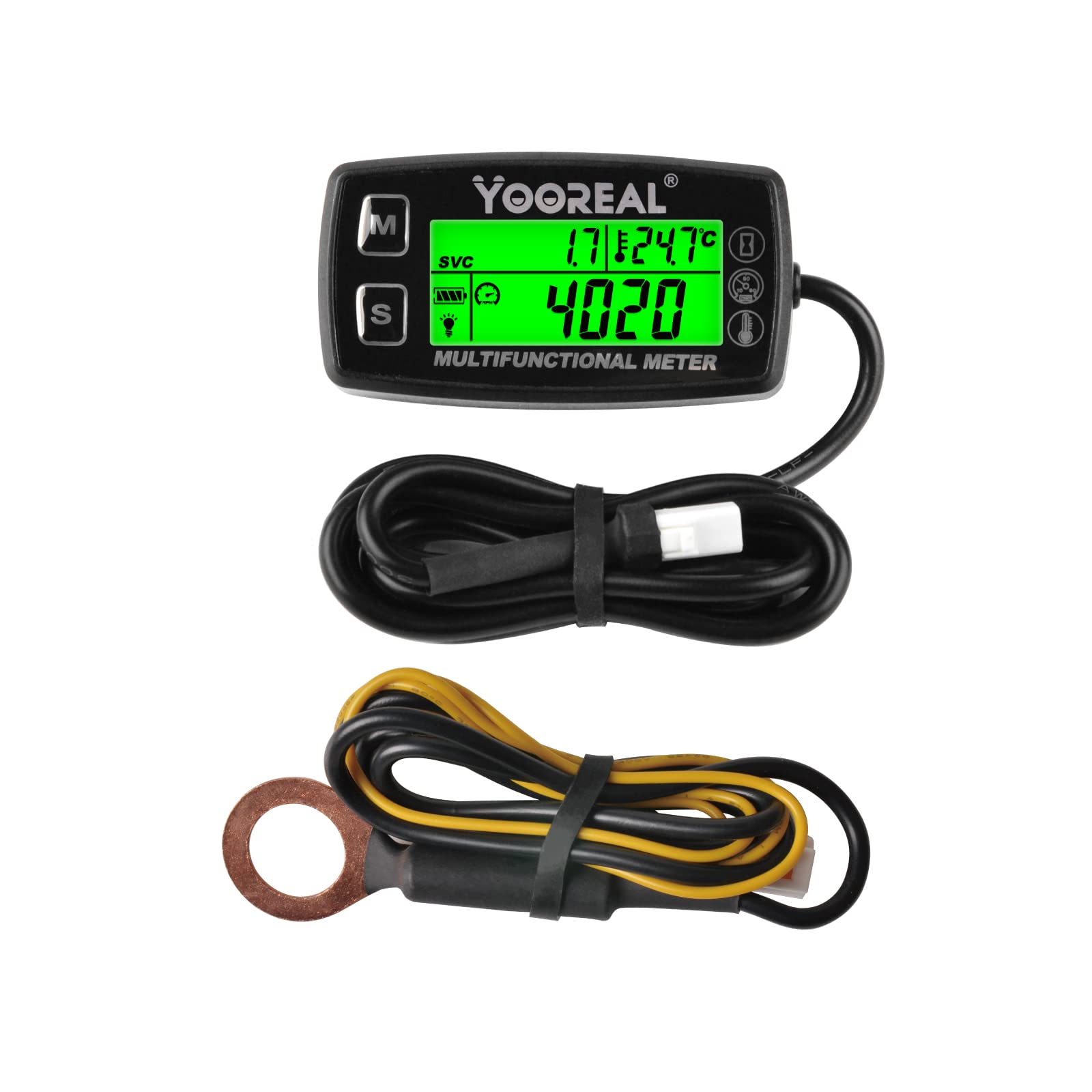 Yooreal Tach Hour Meter with Engine Temperature Gauge - RPM/Temp Alert & Auto Shutdown for Scooter, Snowmobile, Motorcycle, Lawn Mower - Perfect for Outdoor Power Equipment Monitoring and Maintenance