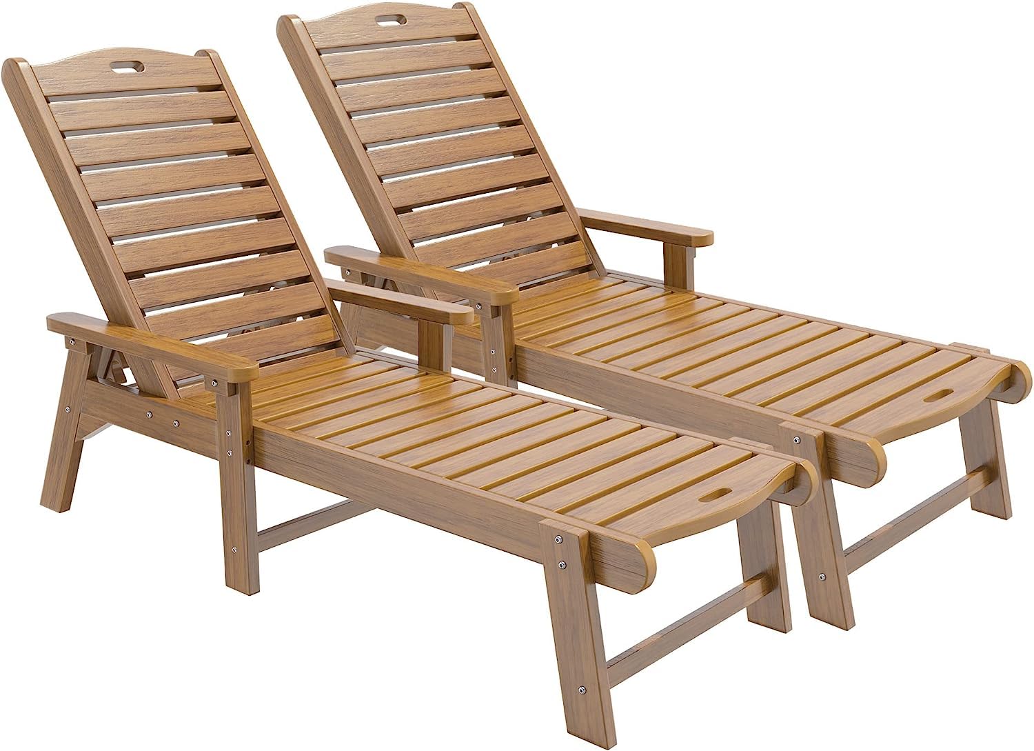 YITAHOME 2-Pack Outdoor Chaise Lounge Chairs with Adjustable Backrest - Heavy Duty Resin Patio Loungers with Wide Armrests (350lbs Capacity) - Waterproof Teak Design for Poolside, Beach, Backyard & Garden Relaxation