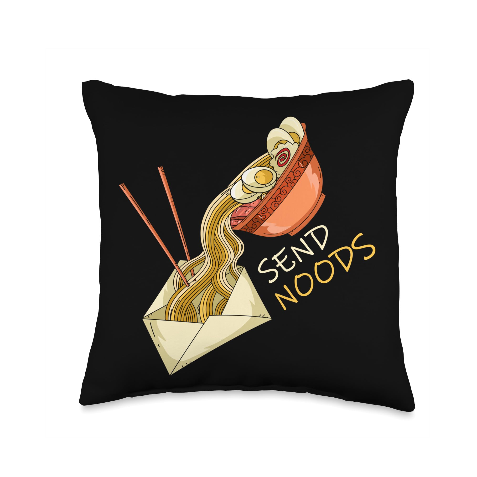 Kawaii Ramen Noodles Throw Pillow 16x16 - Cute Japanese Food Decor for Home