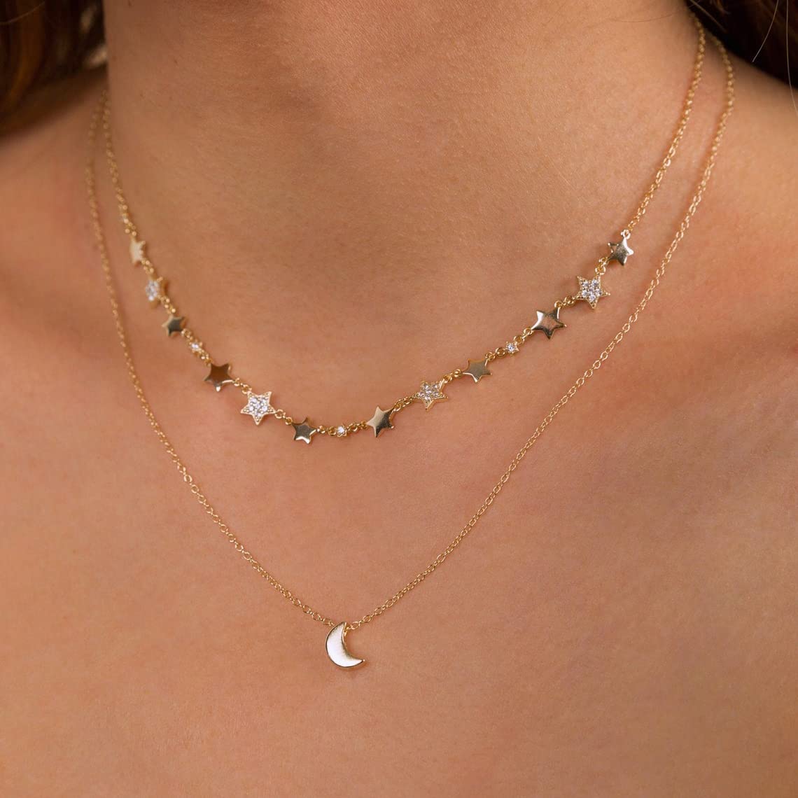 Tasiso 14K Gold Moon and Star Pendant Necklace for Women - Delicate Crescent Moon & Tiny Star Charm Minimalist Jewelry - Perfect for Everyday Wear, Date Nights & Special Occasions