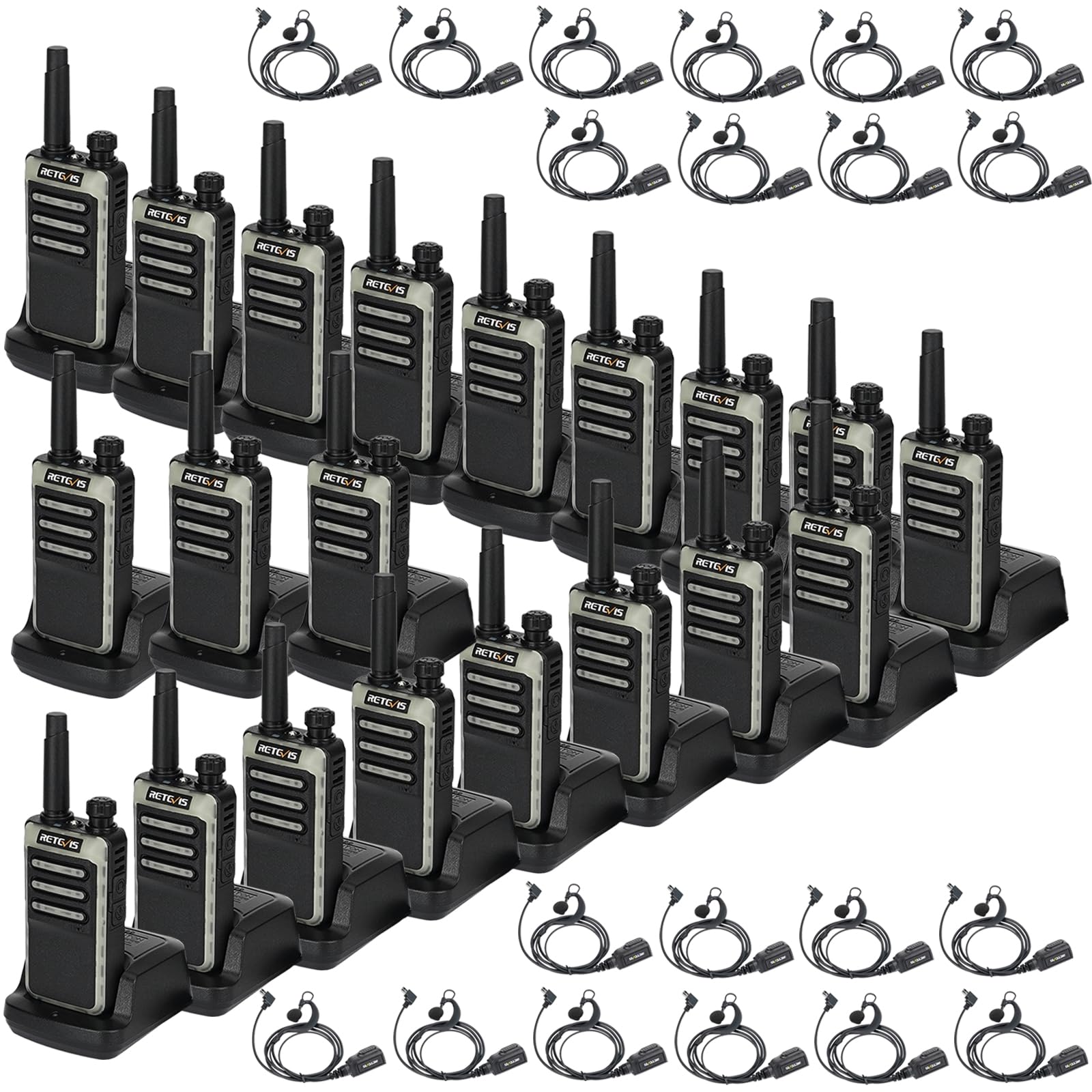 Retevis RB66 Walkie Talkies 20 Pack - Fast 1-Hour USB-C Charging, Portable FRS Two-Way Radios with Earpiece & Flashlight - Fluorescent Design for Business, Catering, Healthcare & School Communication - Perfect for Team Coordination, Event Management and Emergency Response