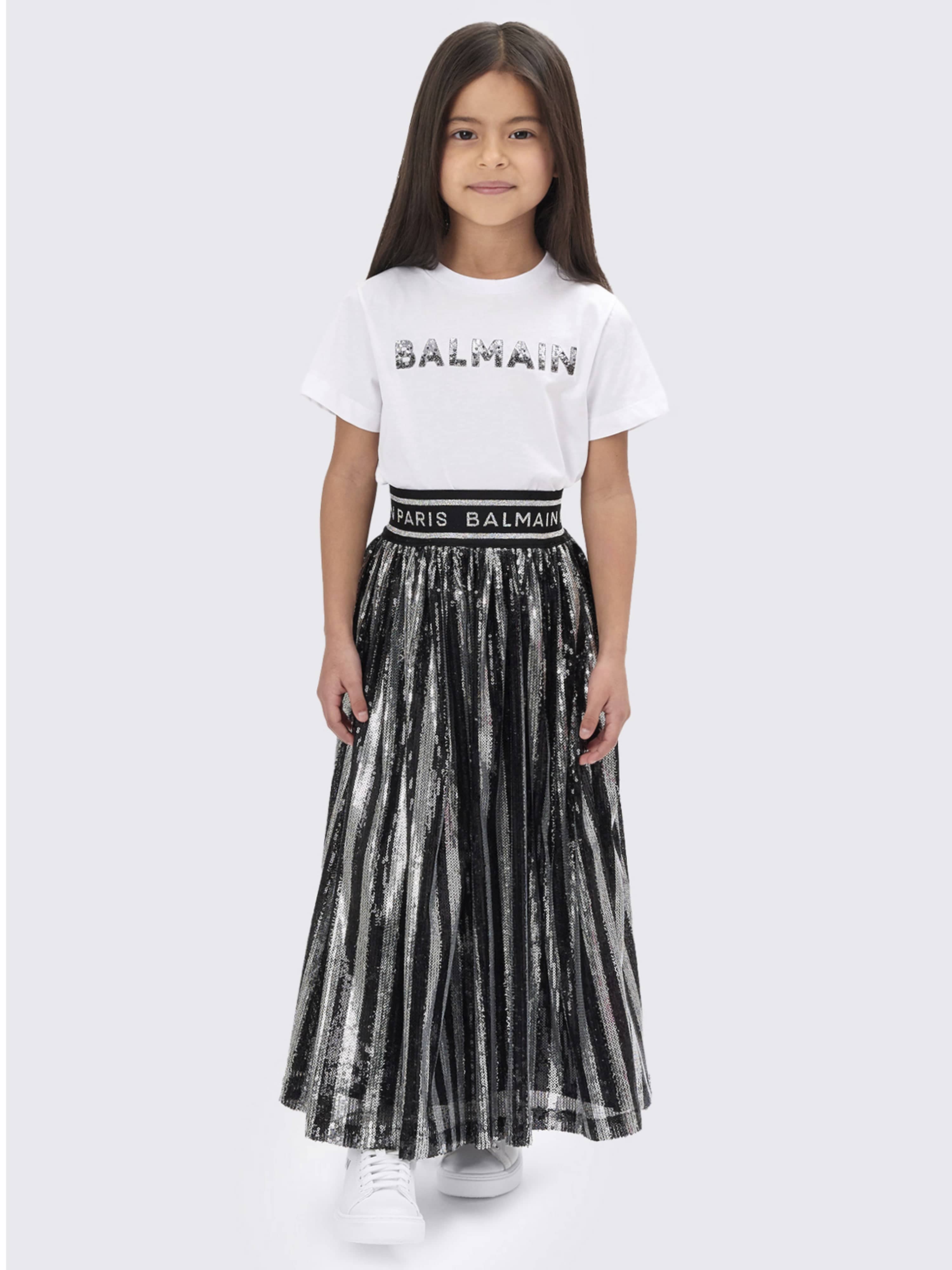 Balmain Girls Silver Pleated Skirt | Elegant Party Dress for Kids | Perfect for Birthday, Wedding & Special Occasions